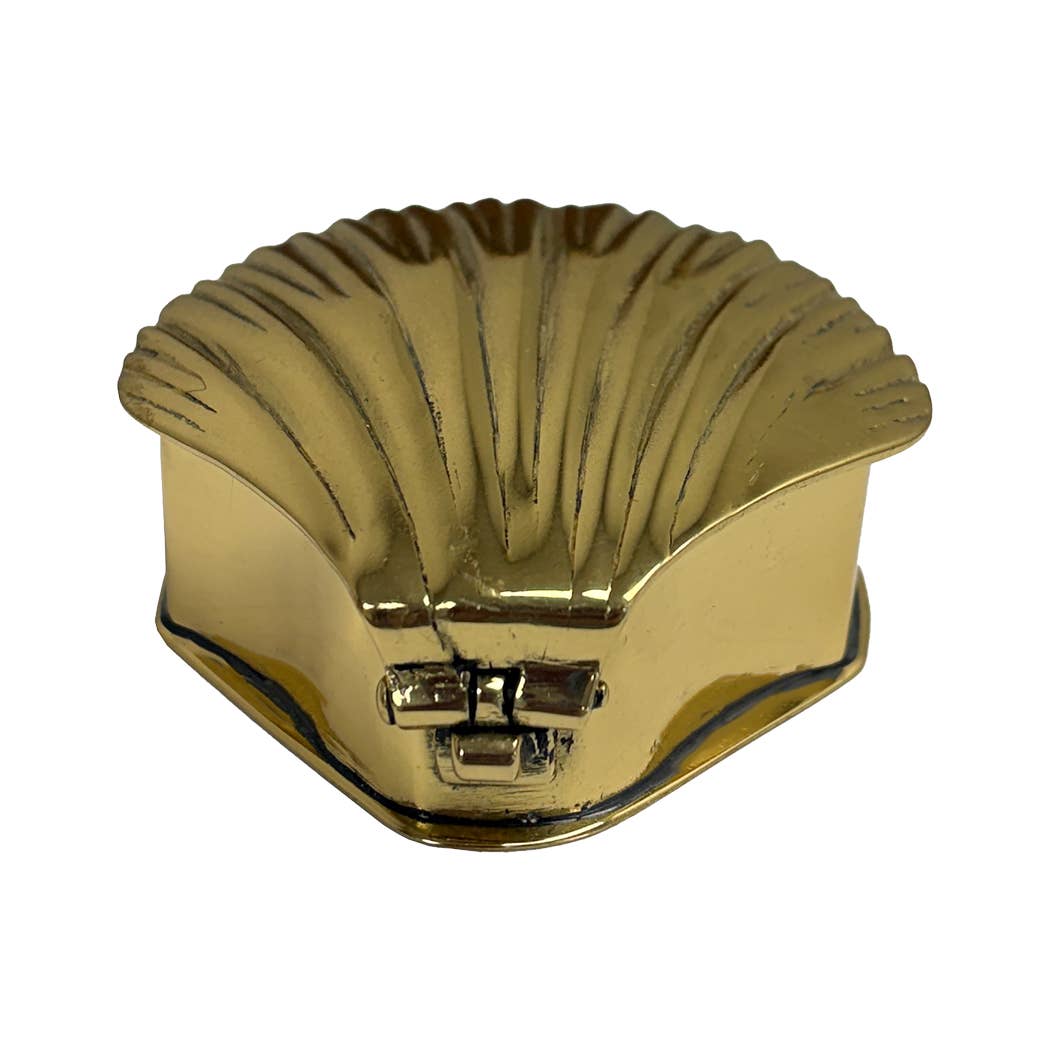 Antiqued Brass Sea Shell Decorative Trinket Box, 2-3/4"