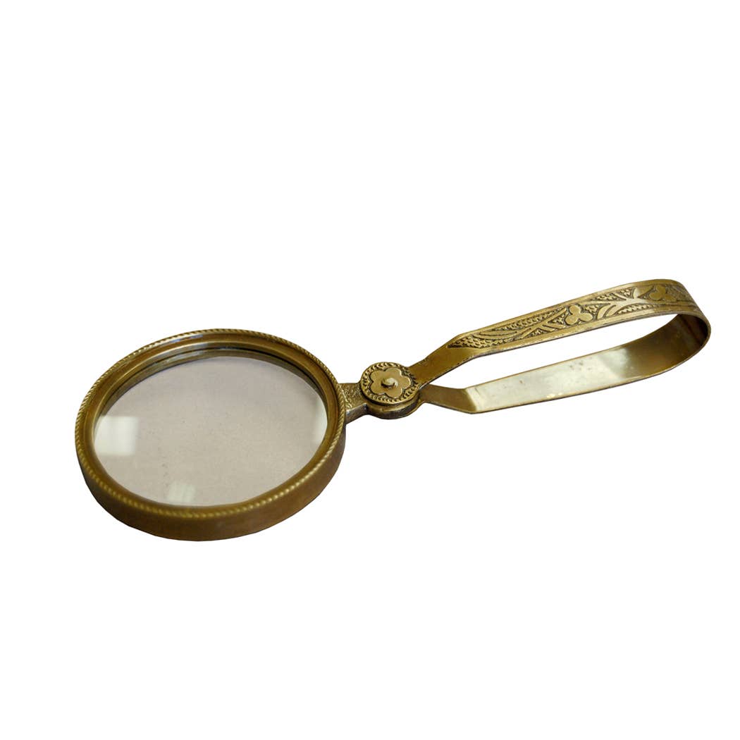 Antiqued Folding Brass Magnifying Glass | Tabletop decor