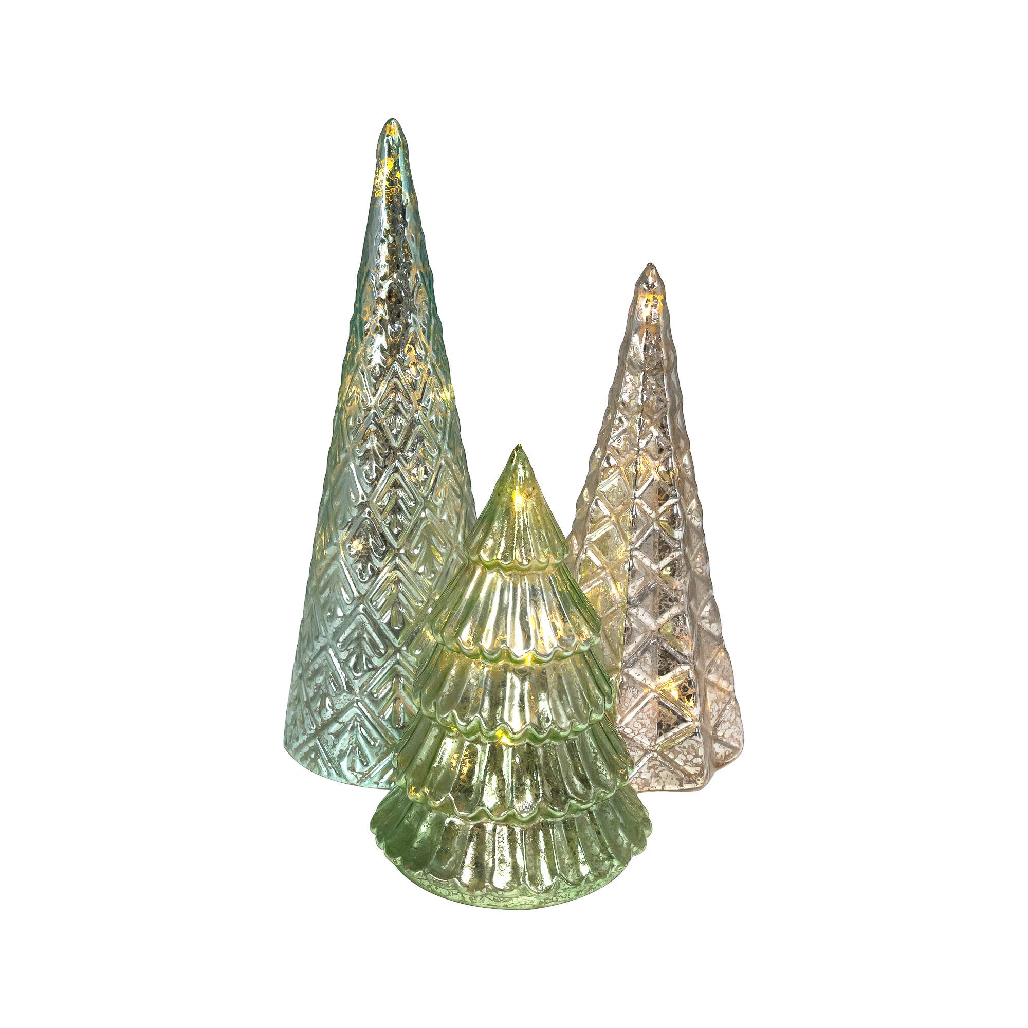 Battery Operated Green & Silver Trees- Set of 3