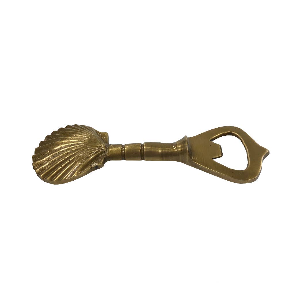 Antiqued Solid Brass Vintage Sea Shell Bottle Opener, 4-1/4"