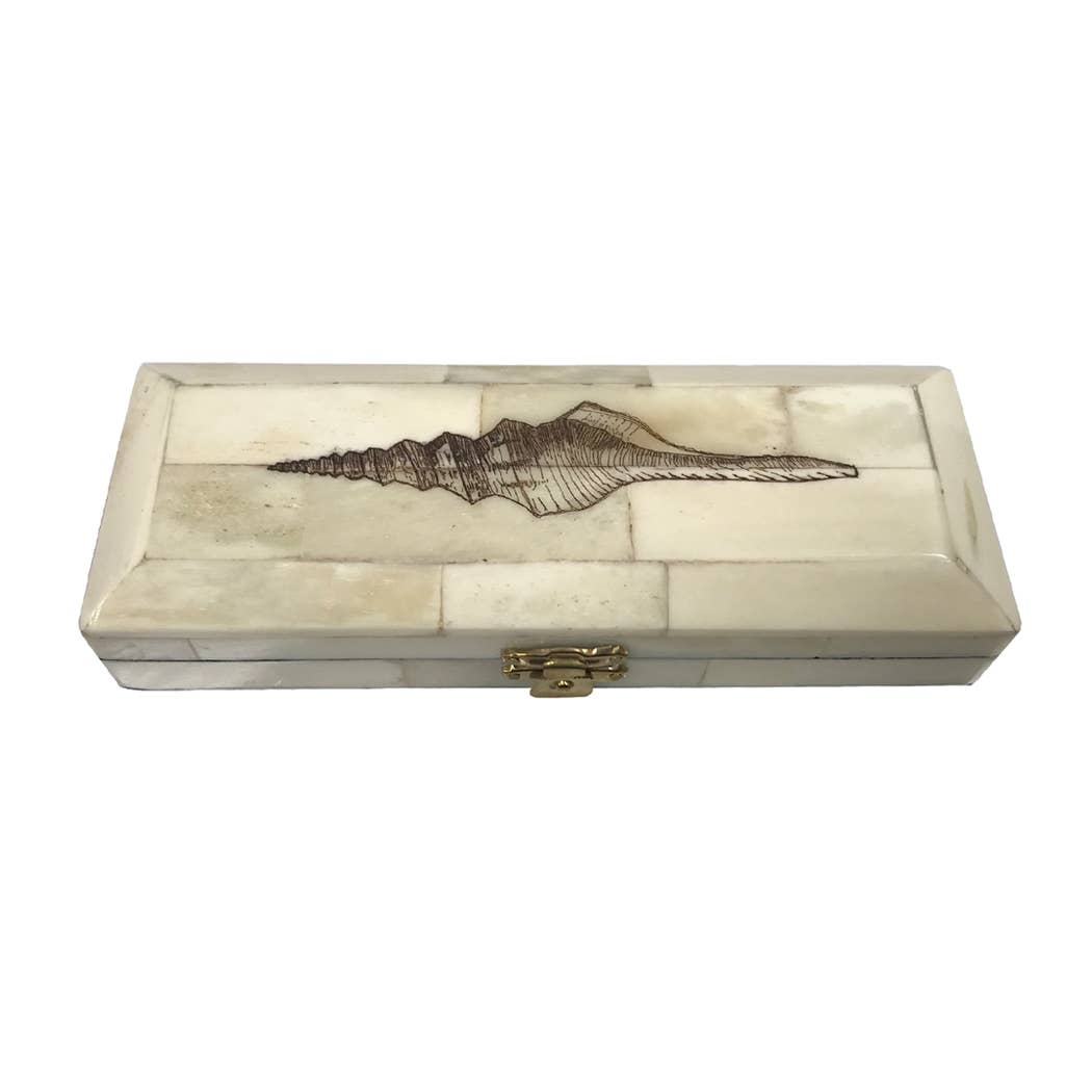 Whelk Scrimshaw Bone Postage Stamp Box | Desk essentials