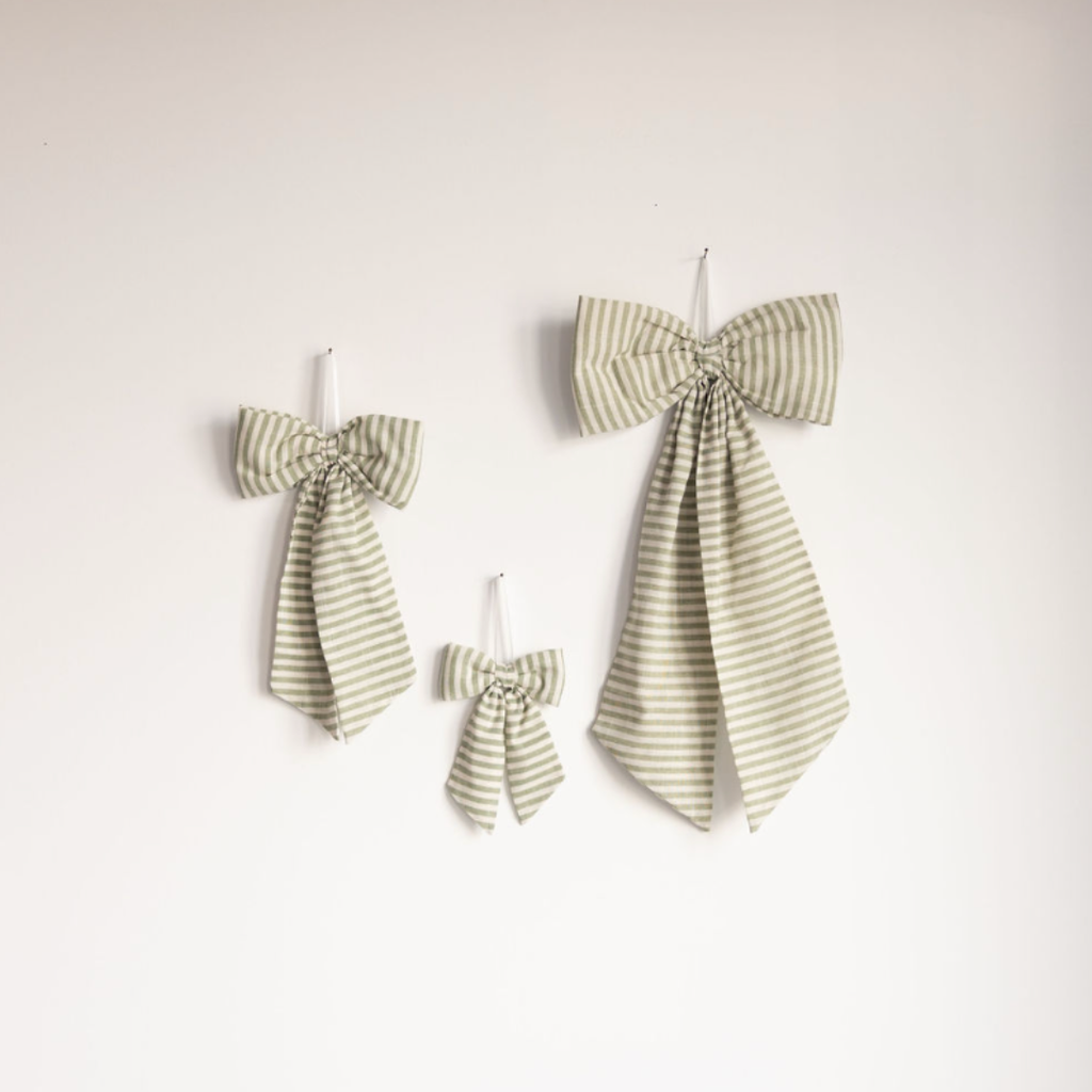 Small Bow- Striped Light Green Fabric