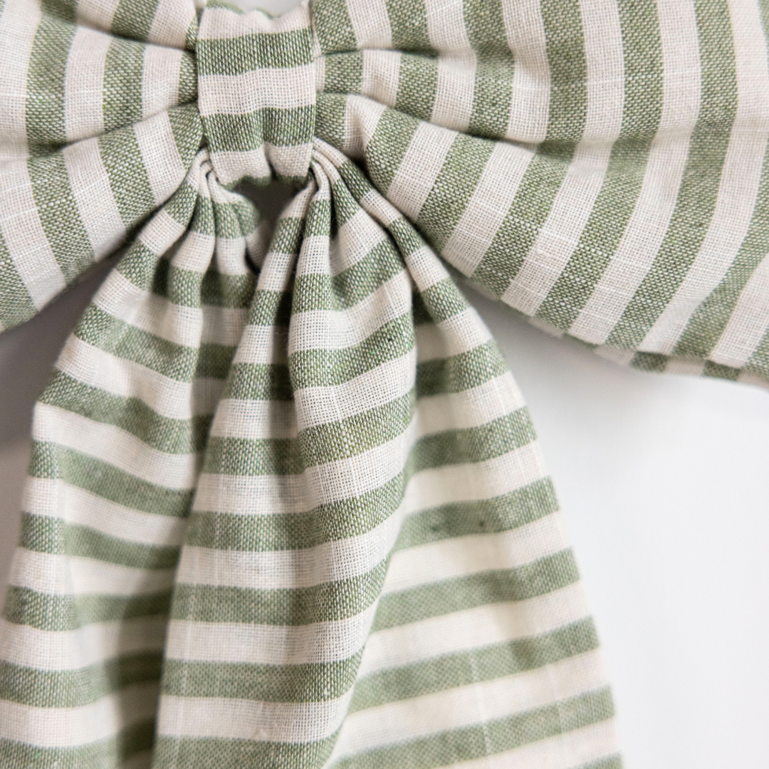 Small Bow- Striped Light Green Fabric