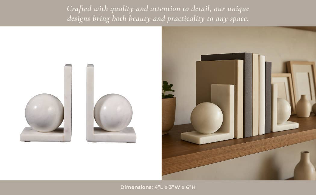 Marble Modern Orb Bookends