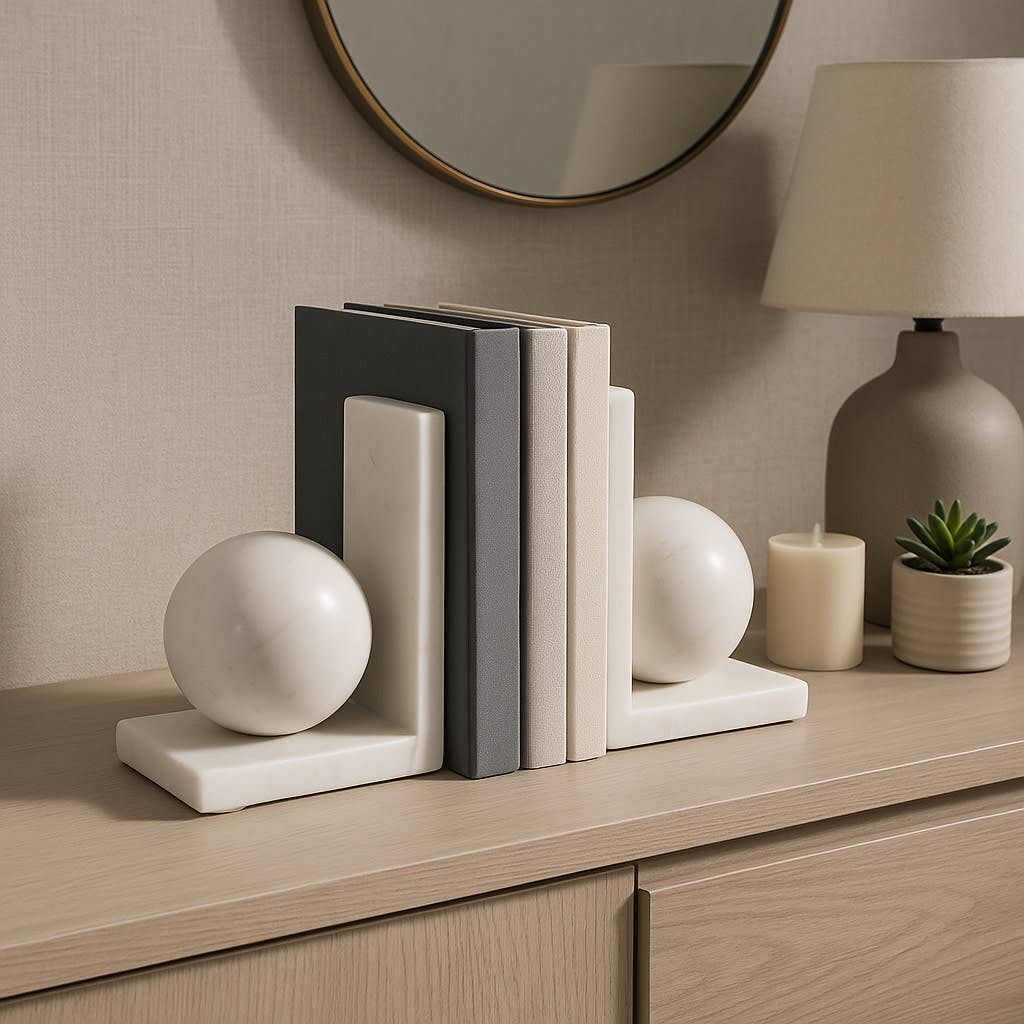 Marble Modern Orb Bookends