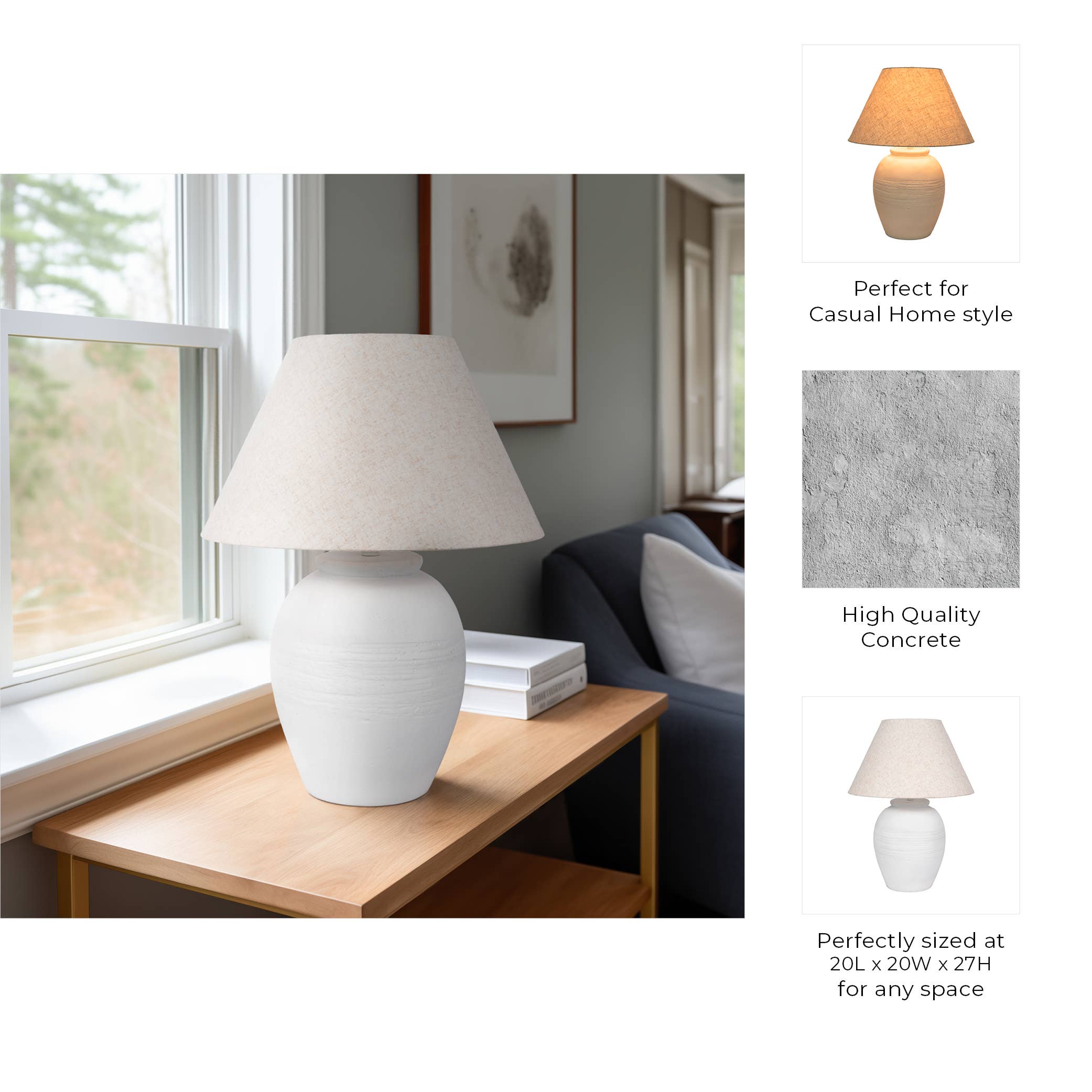 Ceramic Tapered Shade Artisan Jug Table Lamp - White, 27 in.