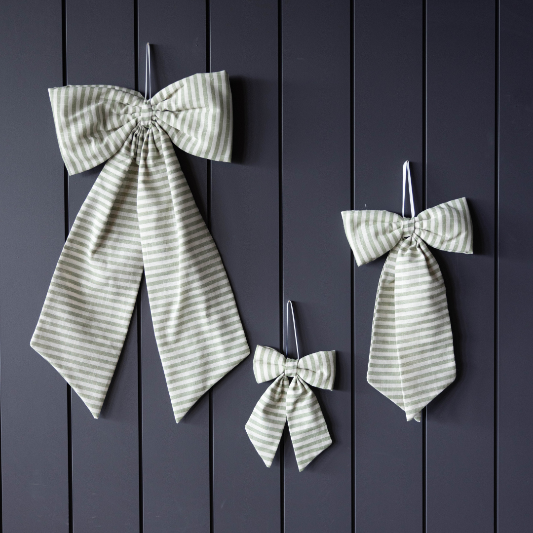 Small Bow- Striped Light Green Fabric