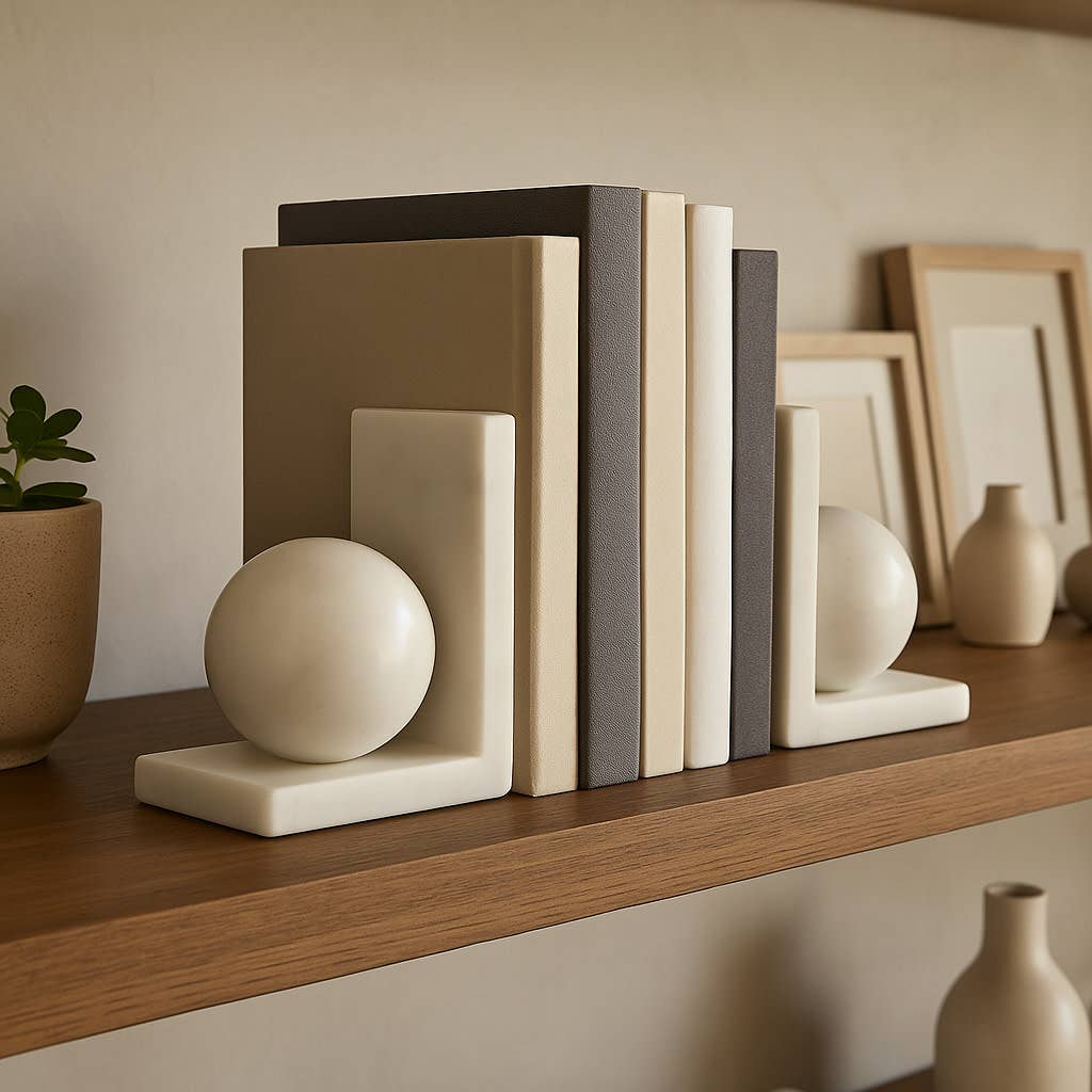 Marble Modern Orb Bookends