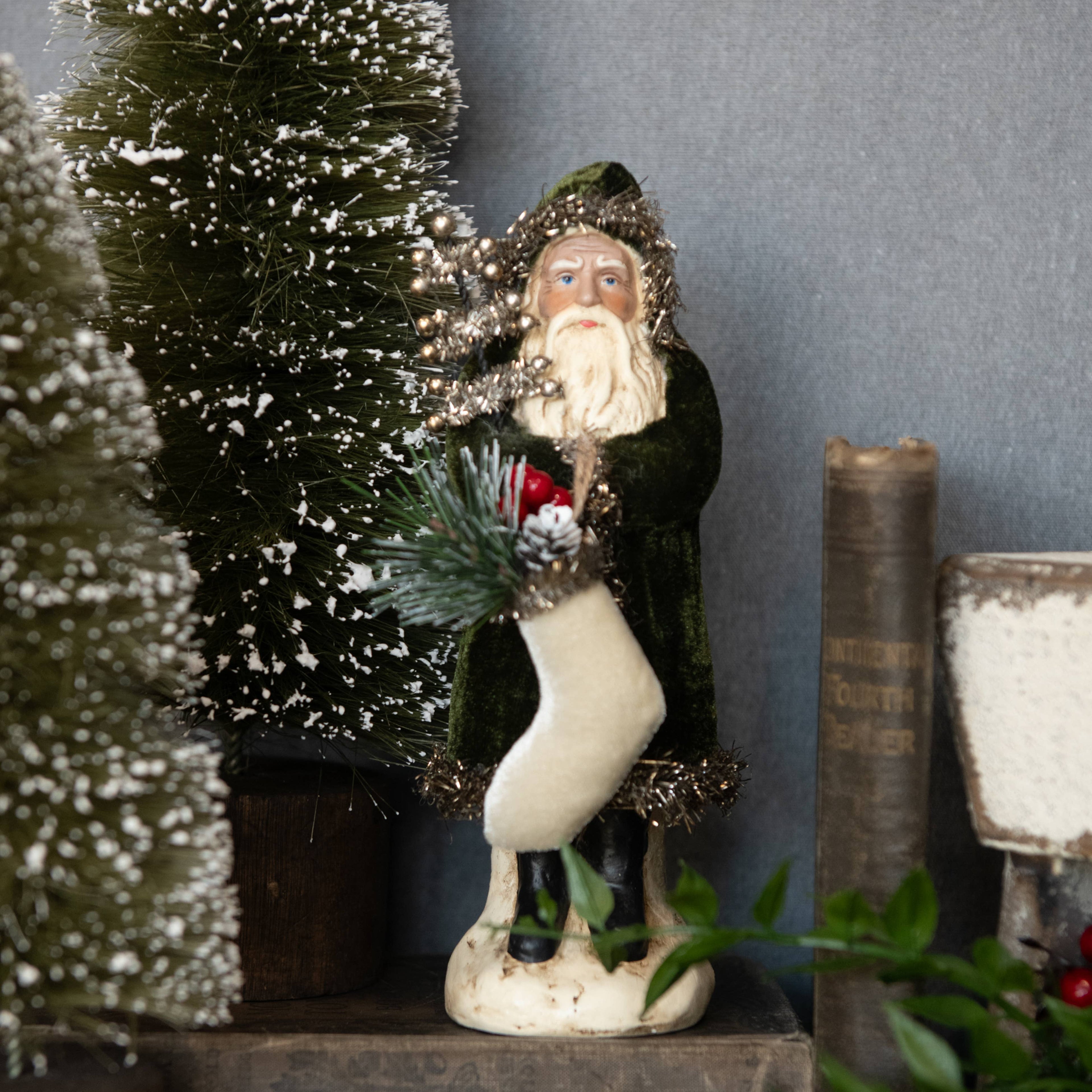 Velvet Belsnickle Santa- Forest Green