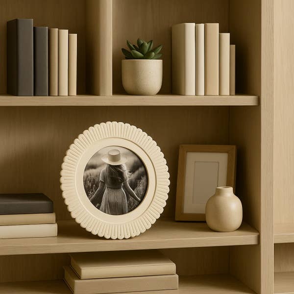 Ivory Resin Round Solid Etched Picture Frame