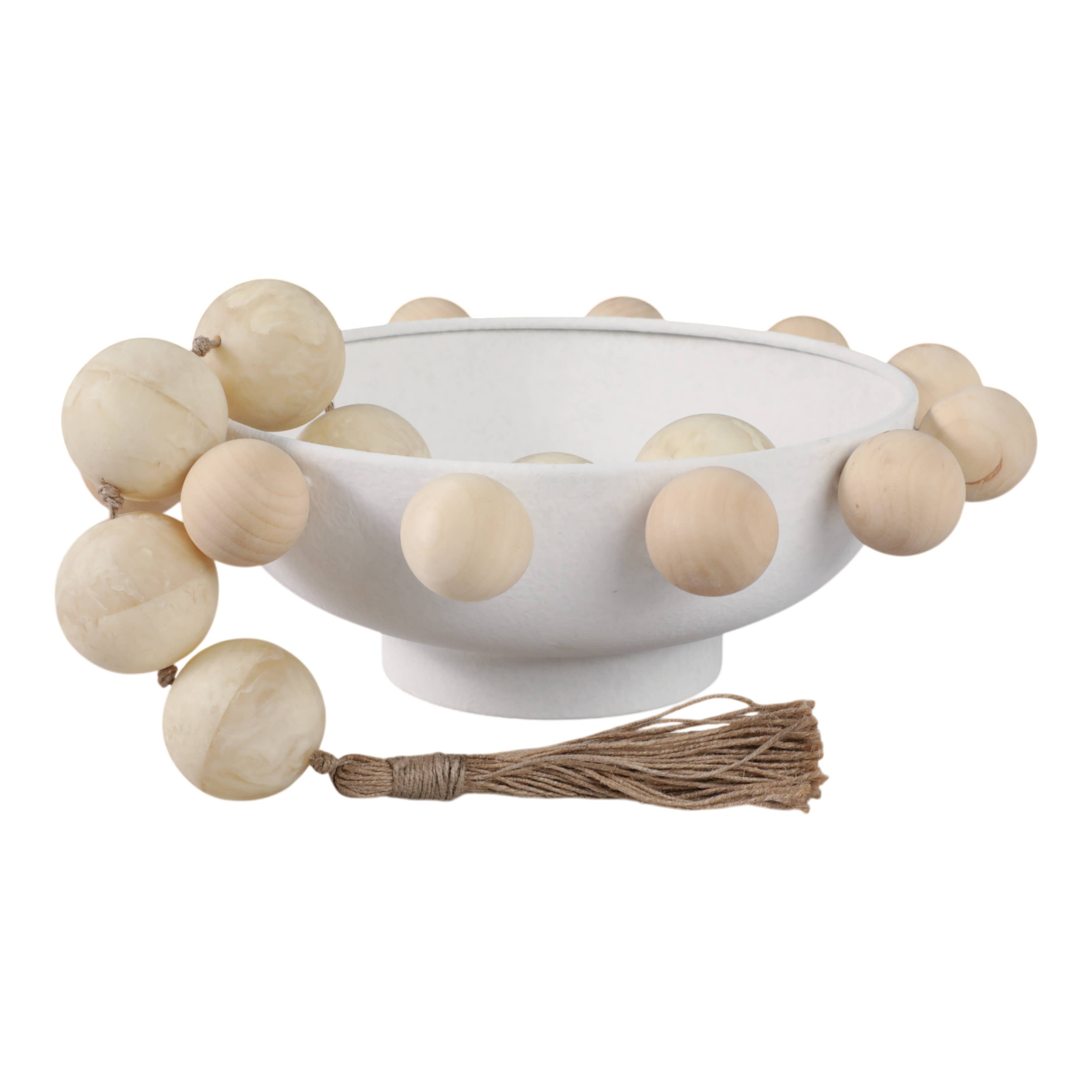 White Wood/Metal Knobs Decorative Bowl