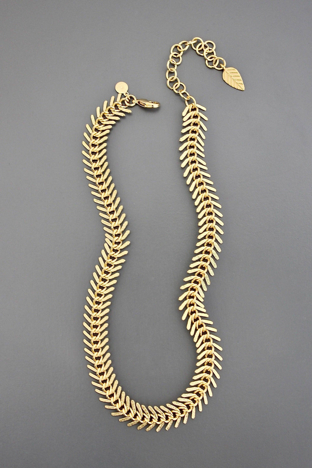 18k matte gold fish bone necklace