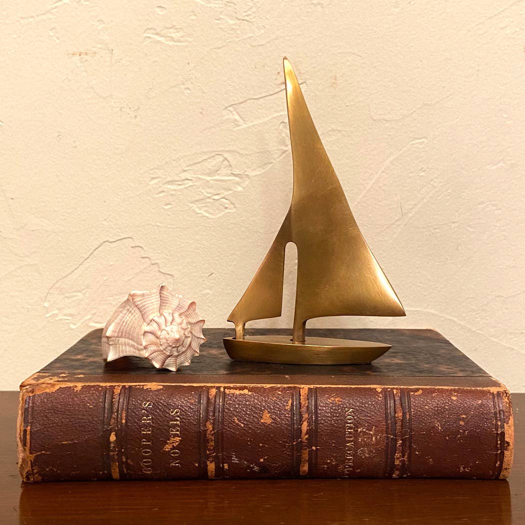 Antiqued Brass Sail Boat Paperweight Desk Decor, 5-1/4"