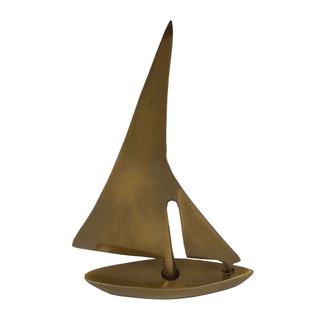 Antiqued Brass Sail Boat Paperweight Desk Decor, 5-1/4"