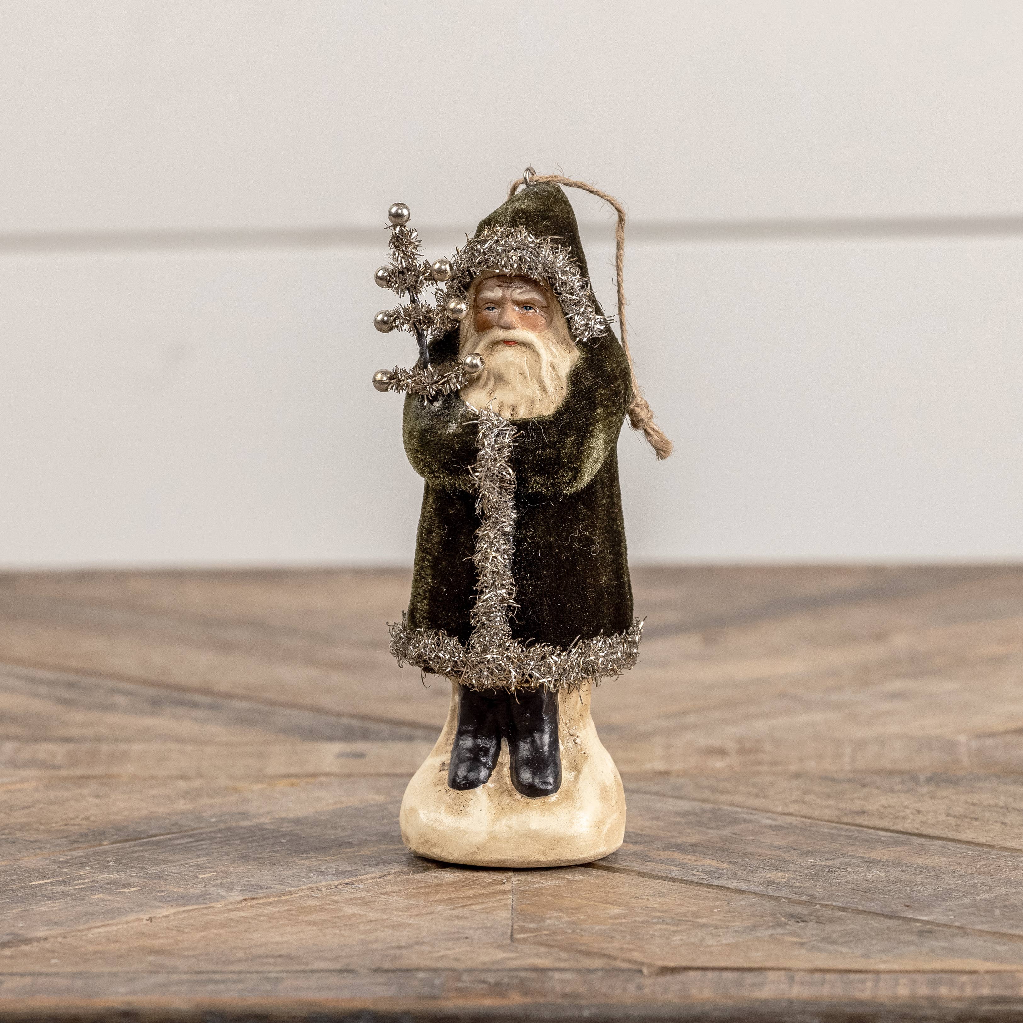 Velvet Belsnickle Santa Ornament- Forest Green