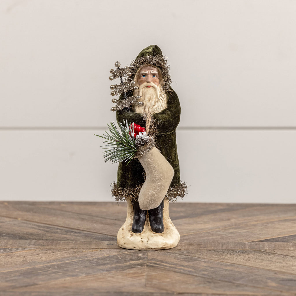 Velvet Belsnickle Santa- Forest Green