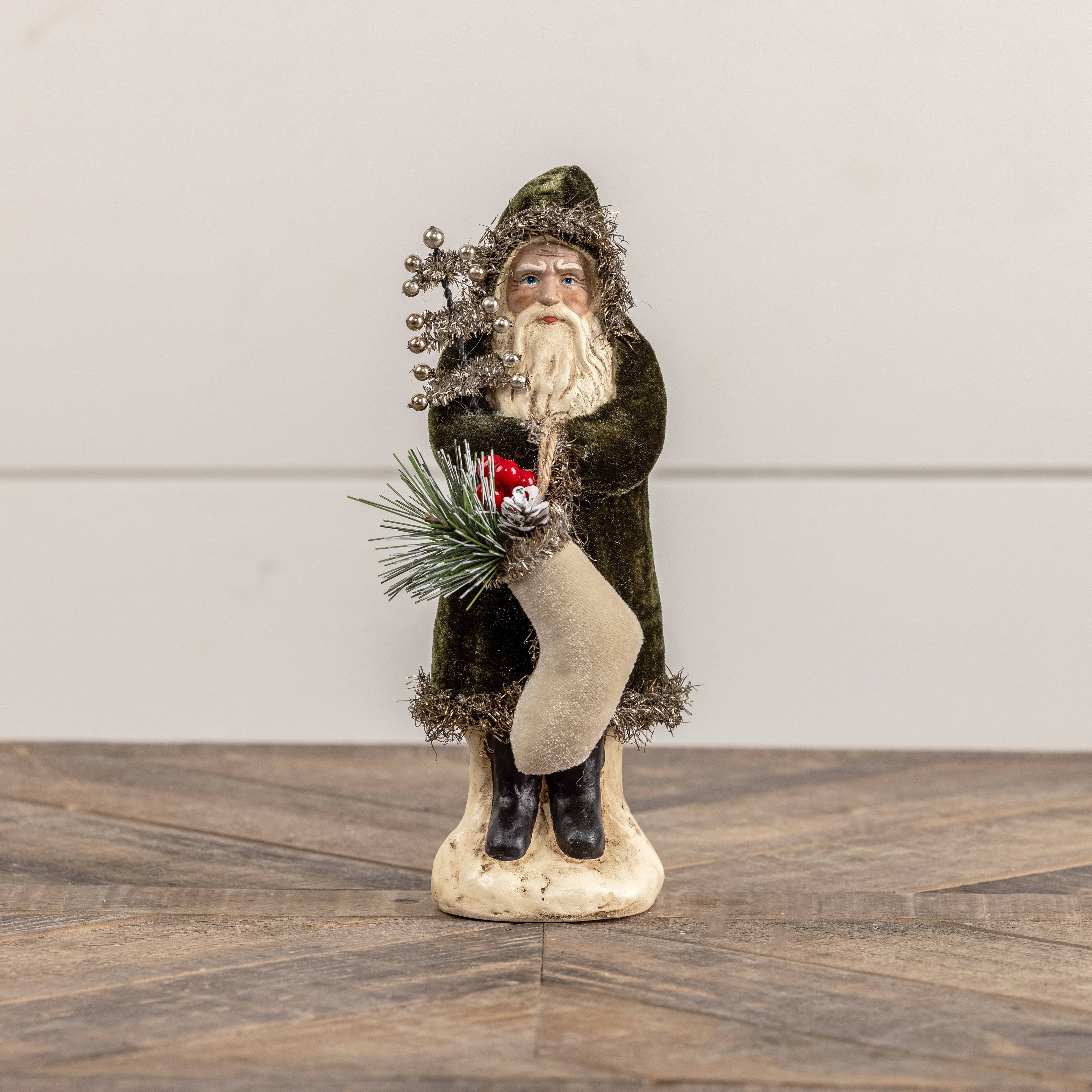 Velvet Belsnickle Santa- Forest Green