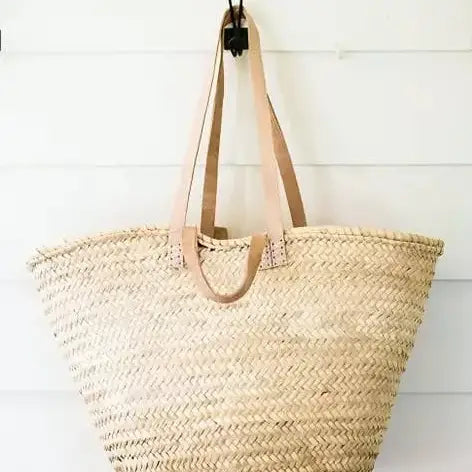 French Market Basket with Double Flat Leather Handles