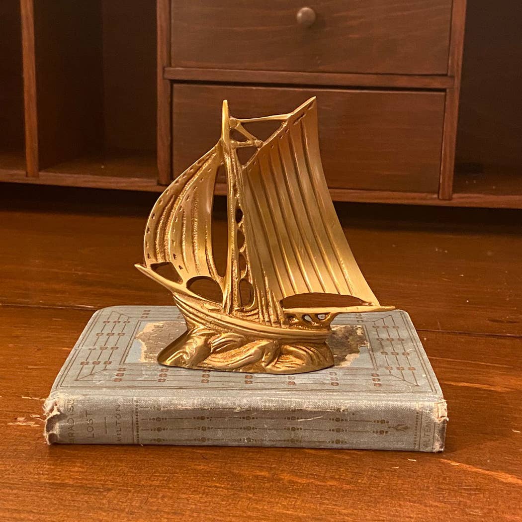 Antiqued Brass Sloop Sailboat Paperweight | Home Accents