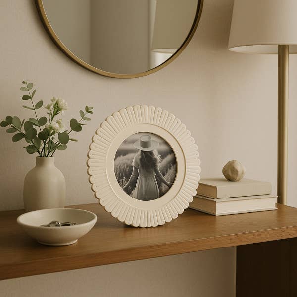 Ivory Resin Round Solid Etched Picture Frame