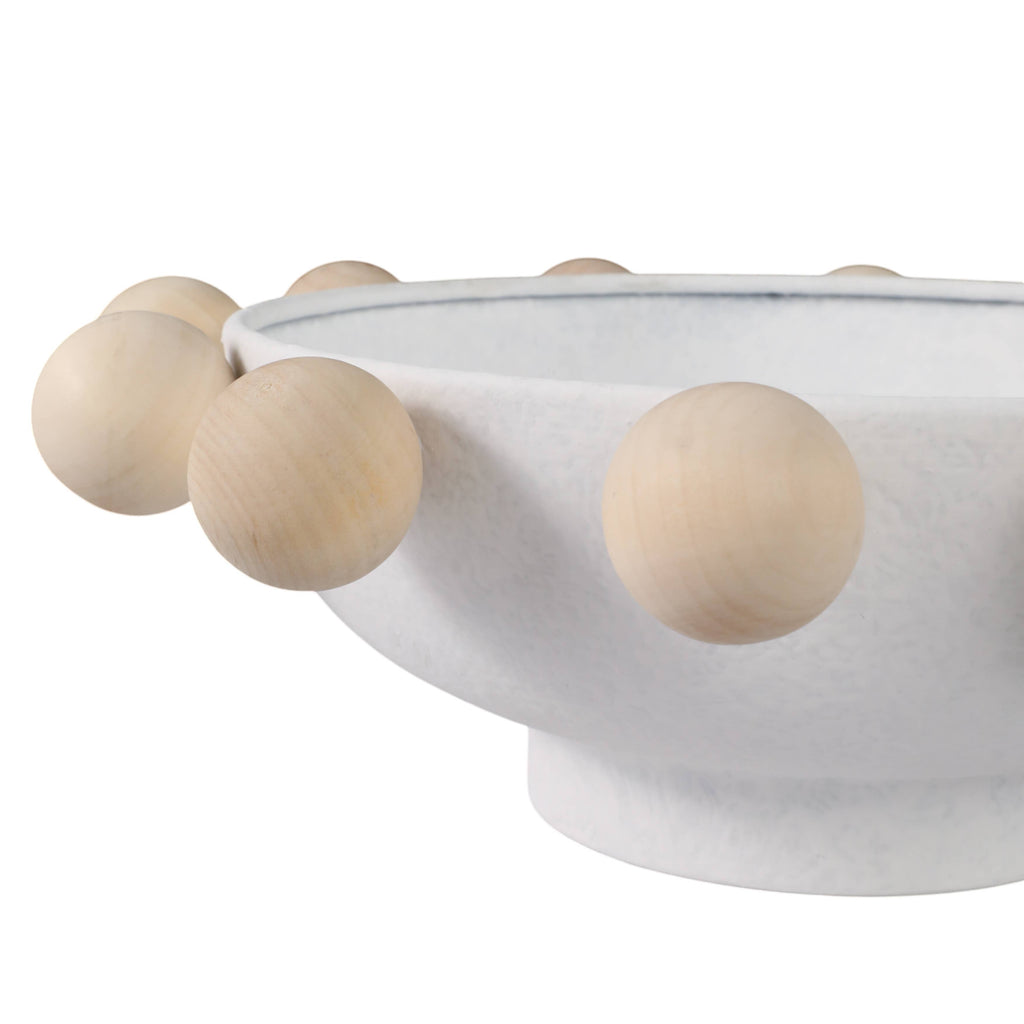 White Wood/Metal Knobs Decorative Bowl