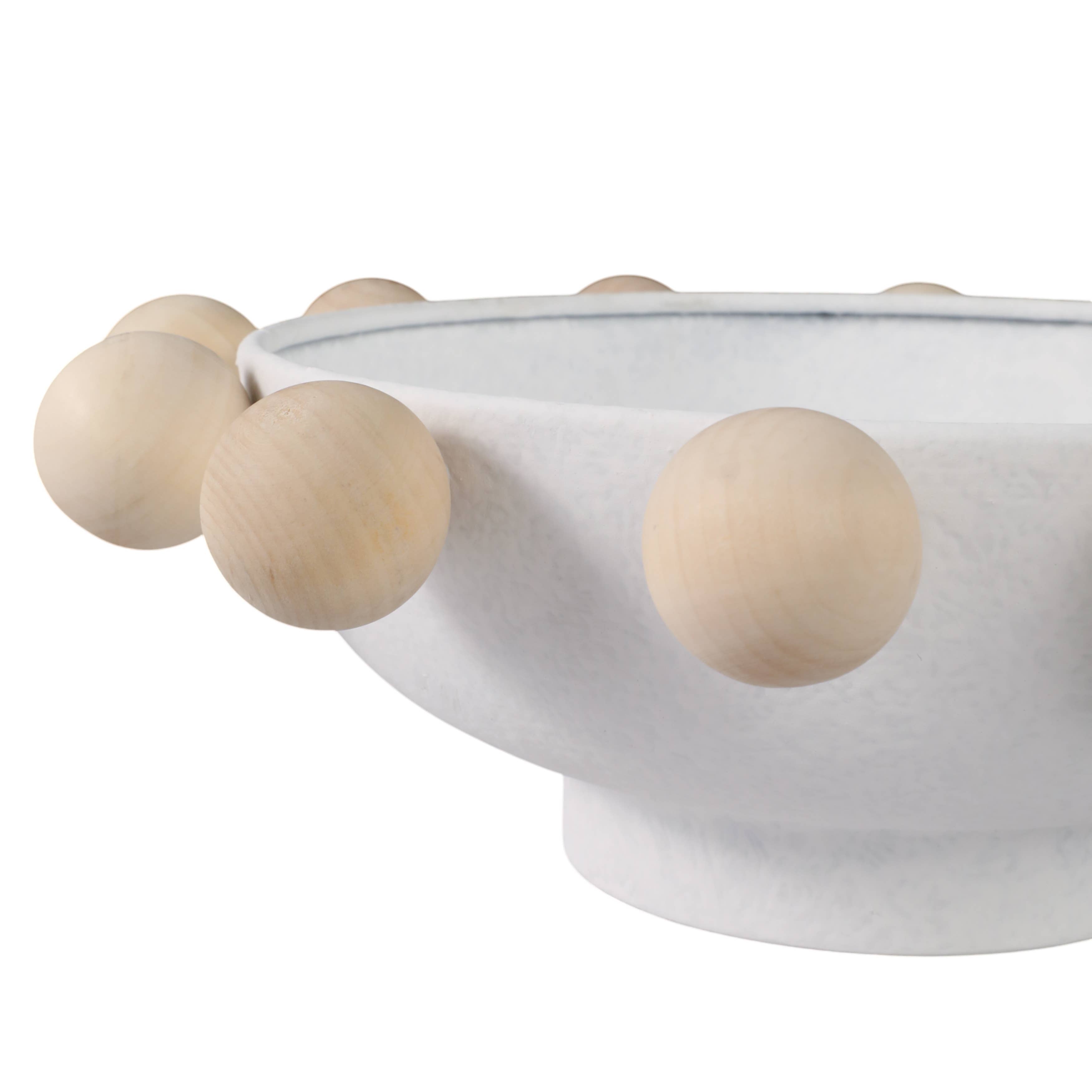 White Wood/Metal Knobs Decorative Bowl