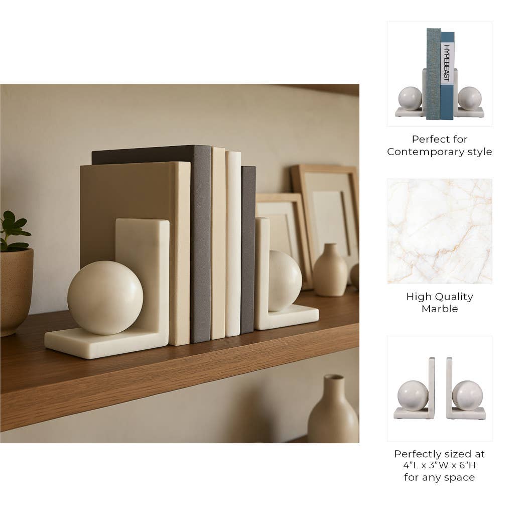 Marble Modern Orb Bookends