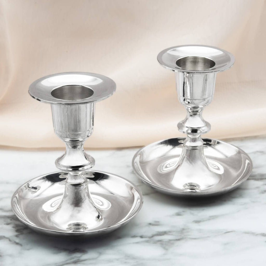 Silver Plated Brass Candlestick Holders Set of 2
