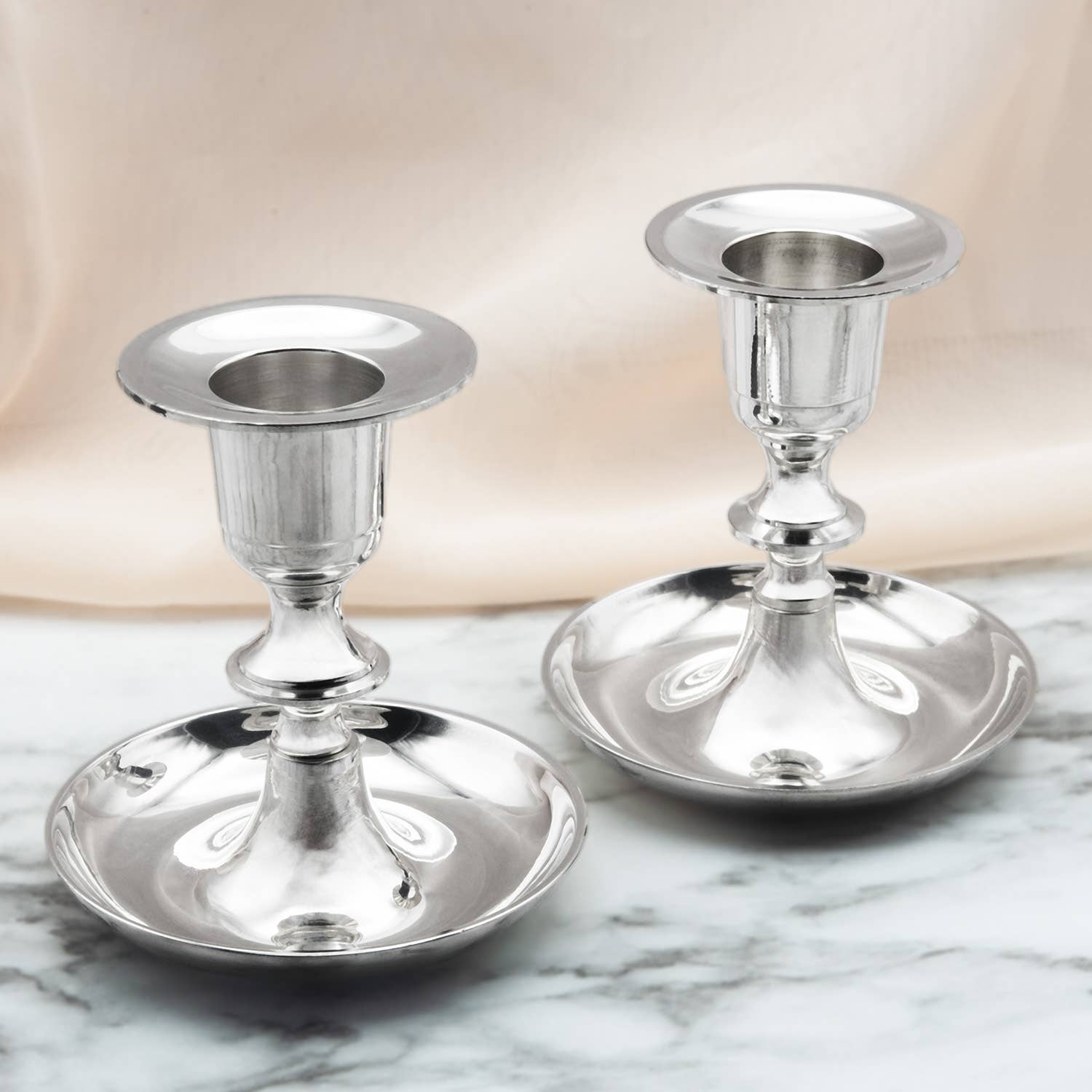 Silver Plated Brass Candlestick Holders Set of 2