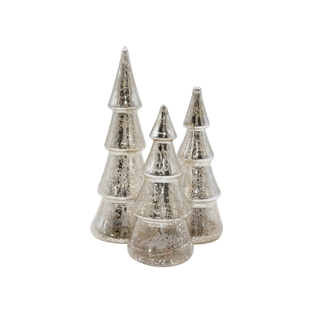 Battery-Operated Mercury Silver Glass Trees- Set of 3