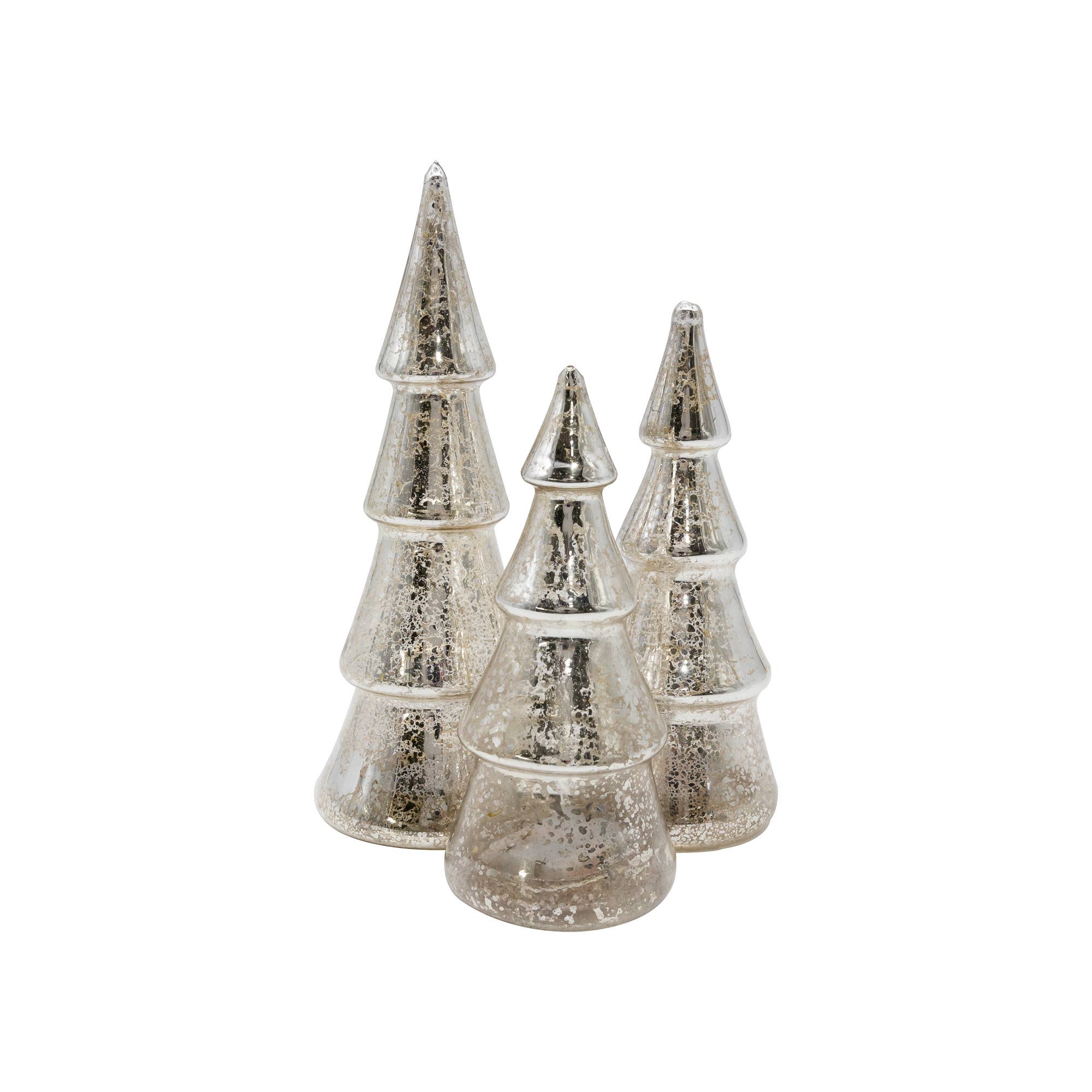 Battery-Operated Mercury Silver Glass Trees- Set of 3