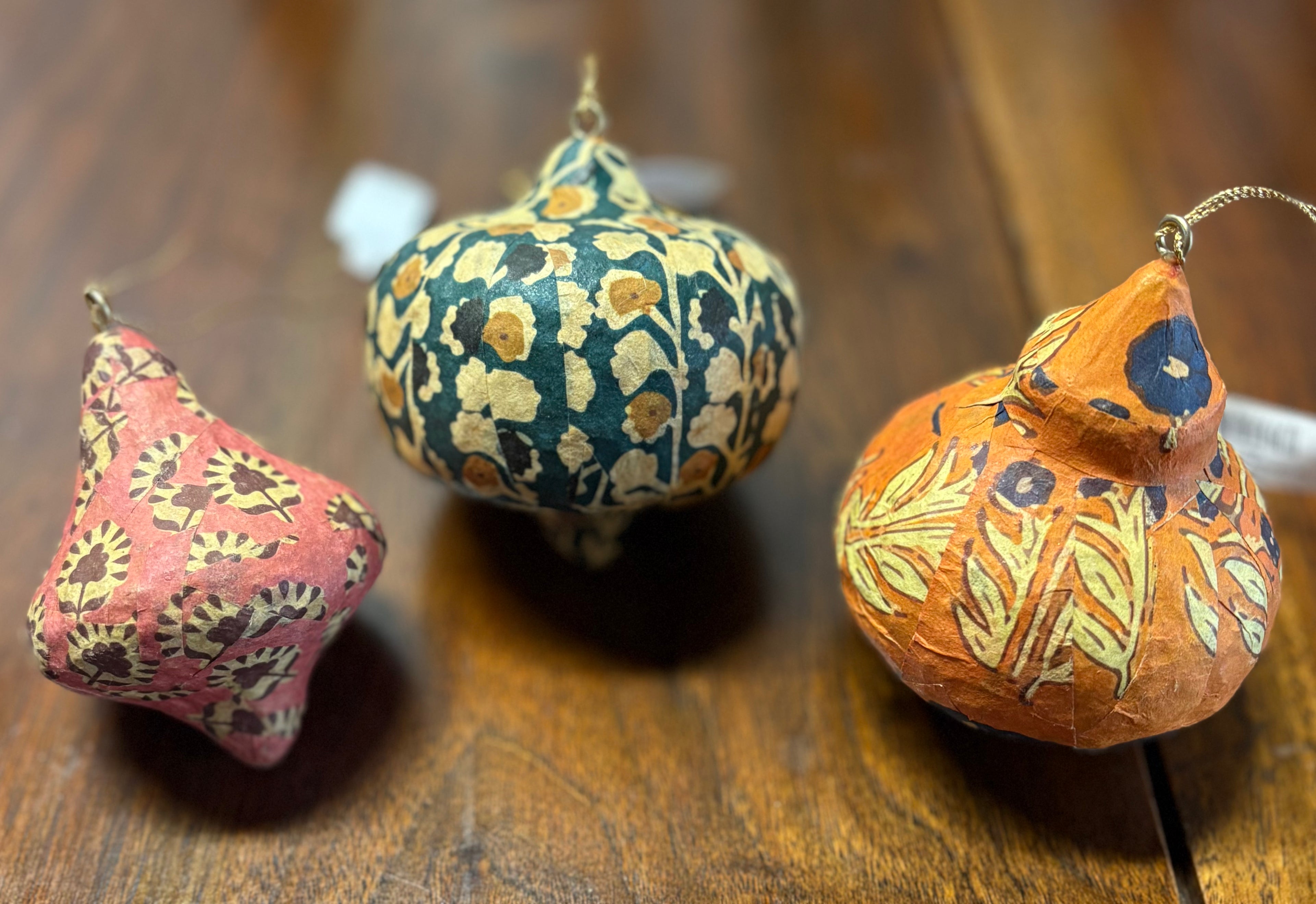 Paper Mache Ornament- Set of 3