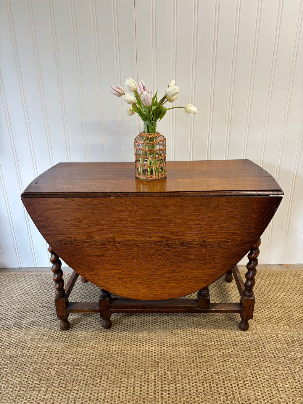 19th Century English Barley Twist Drop Leaf Table