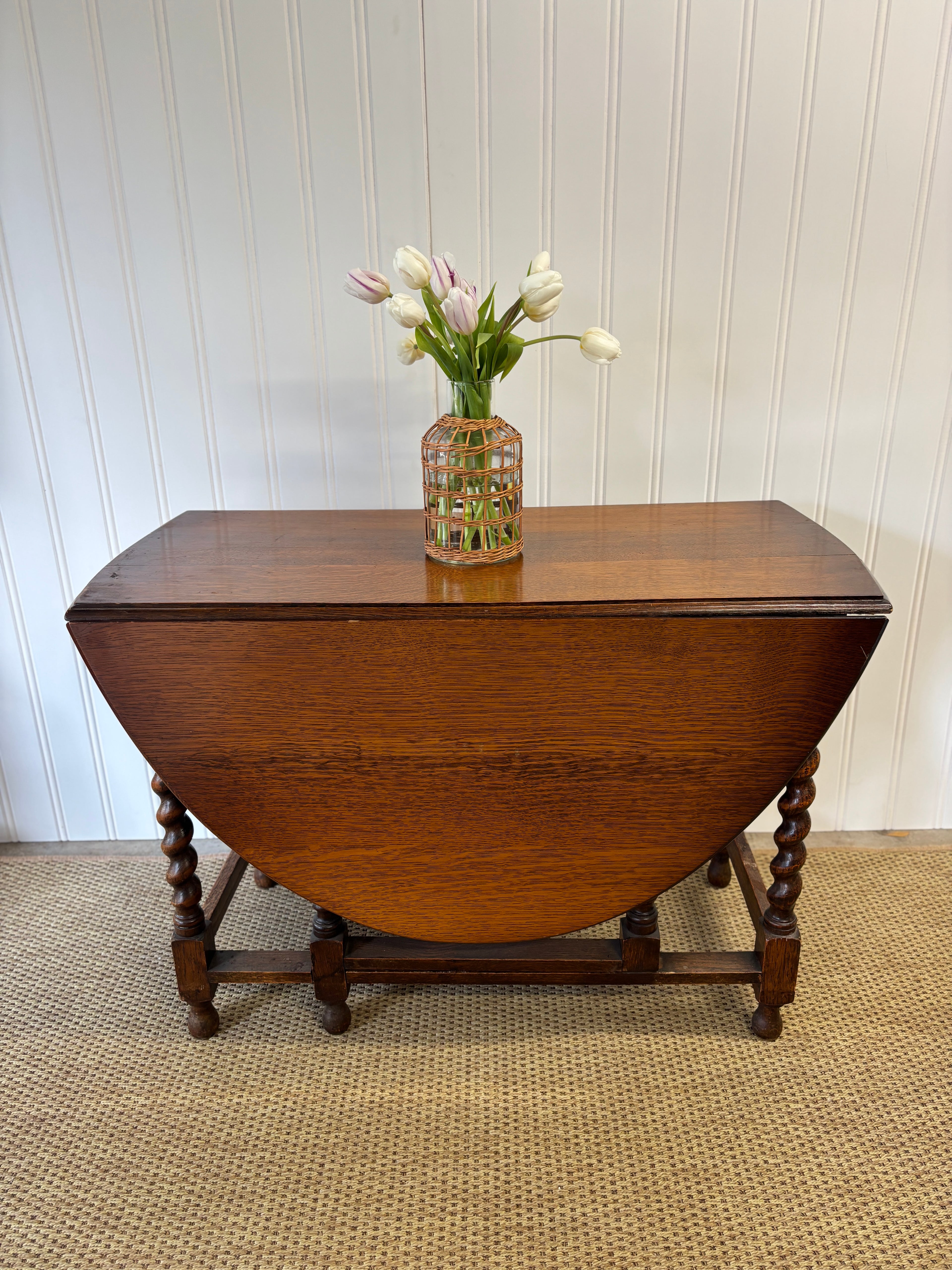 19th Century English Barley Twist Drop Leaf Table