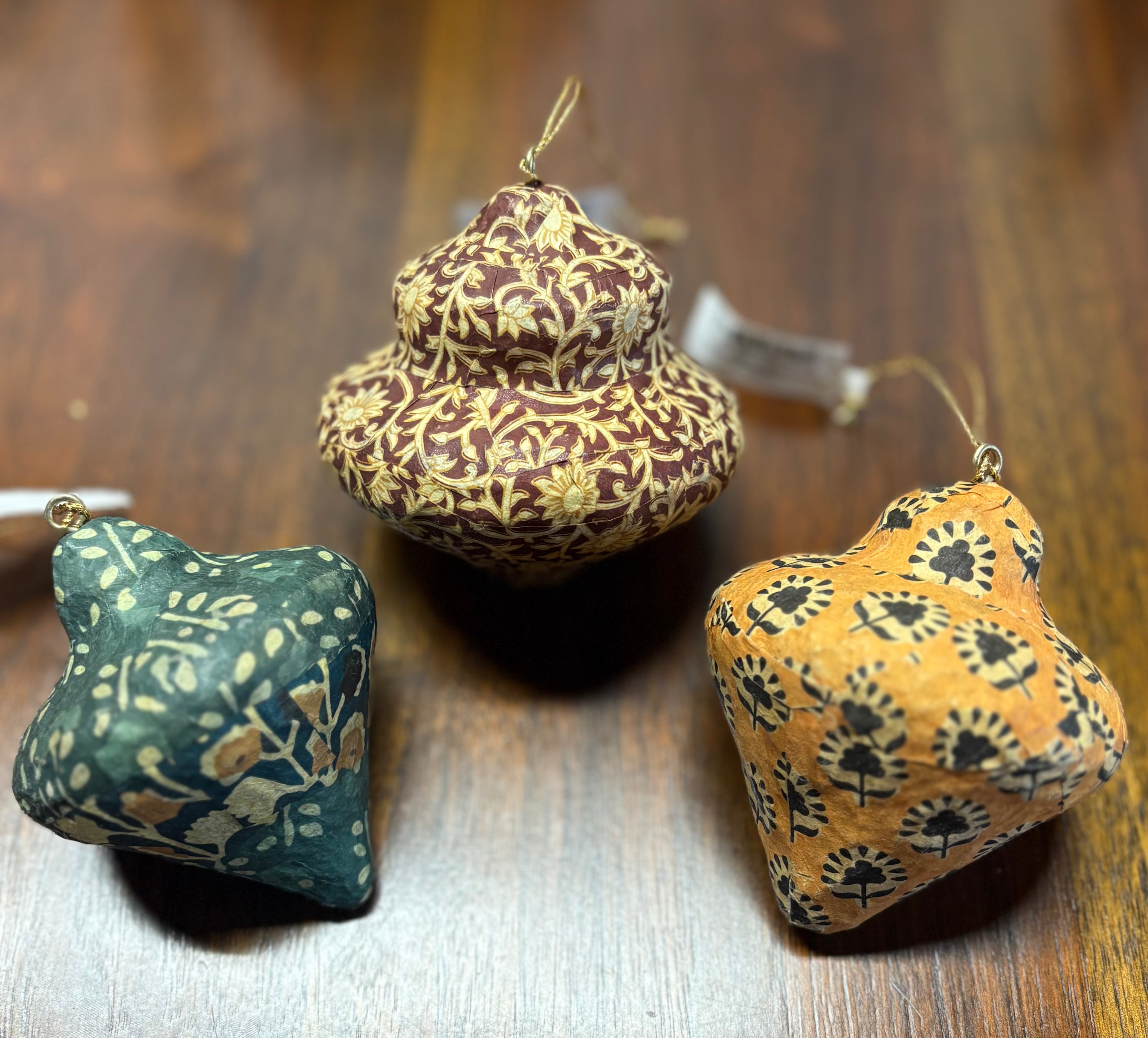 Paper Mache Ornament- Set of 3