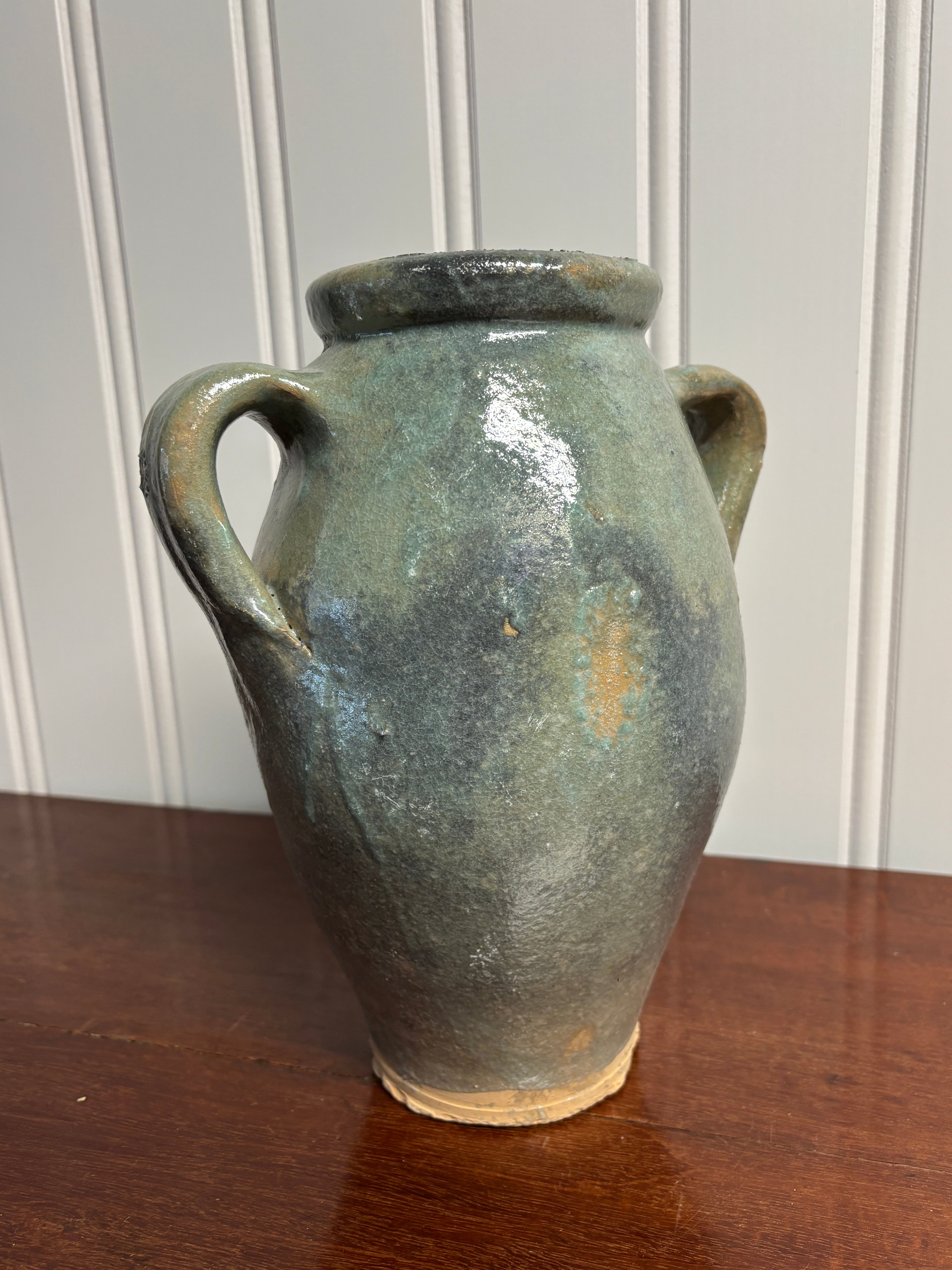 Amphora Ceramic Vase, Blueish-Green