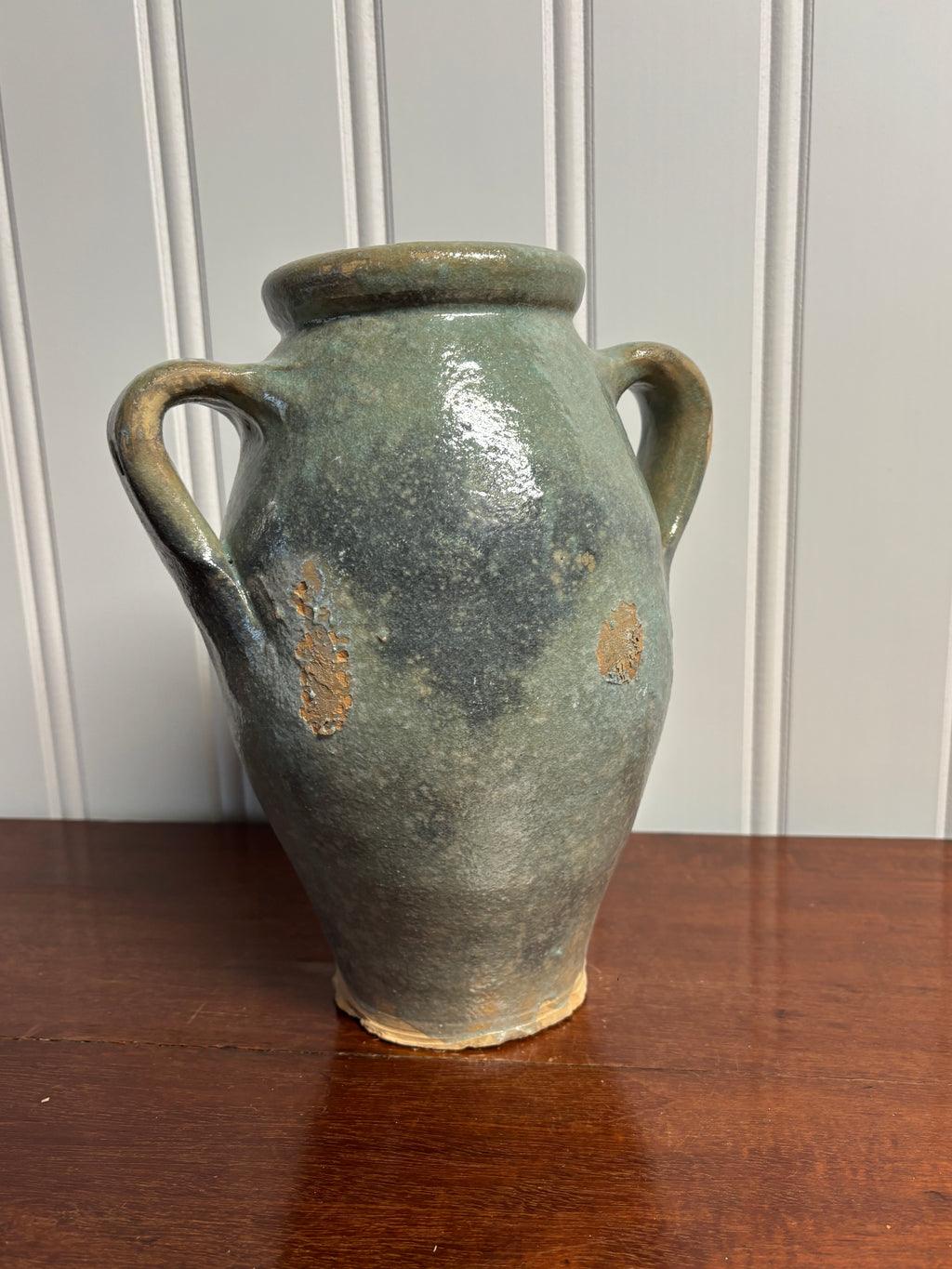 Amphora Ceramic Vase, Blueish-Green