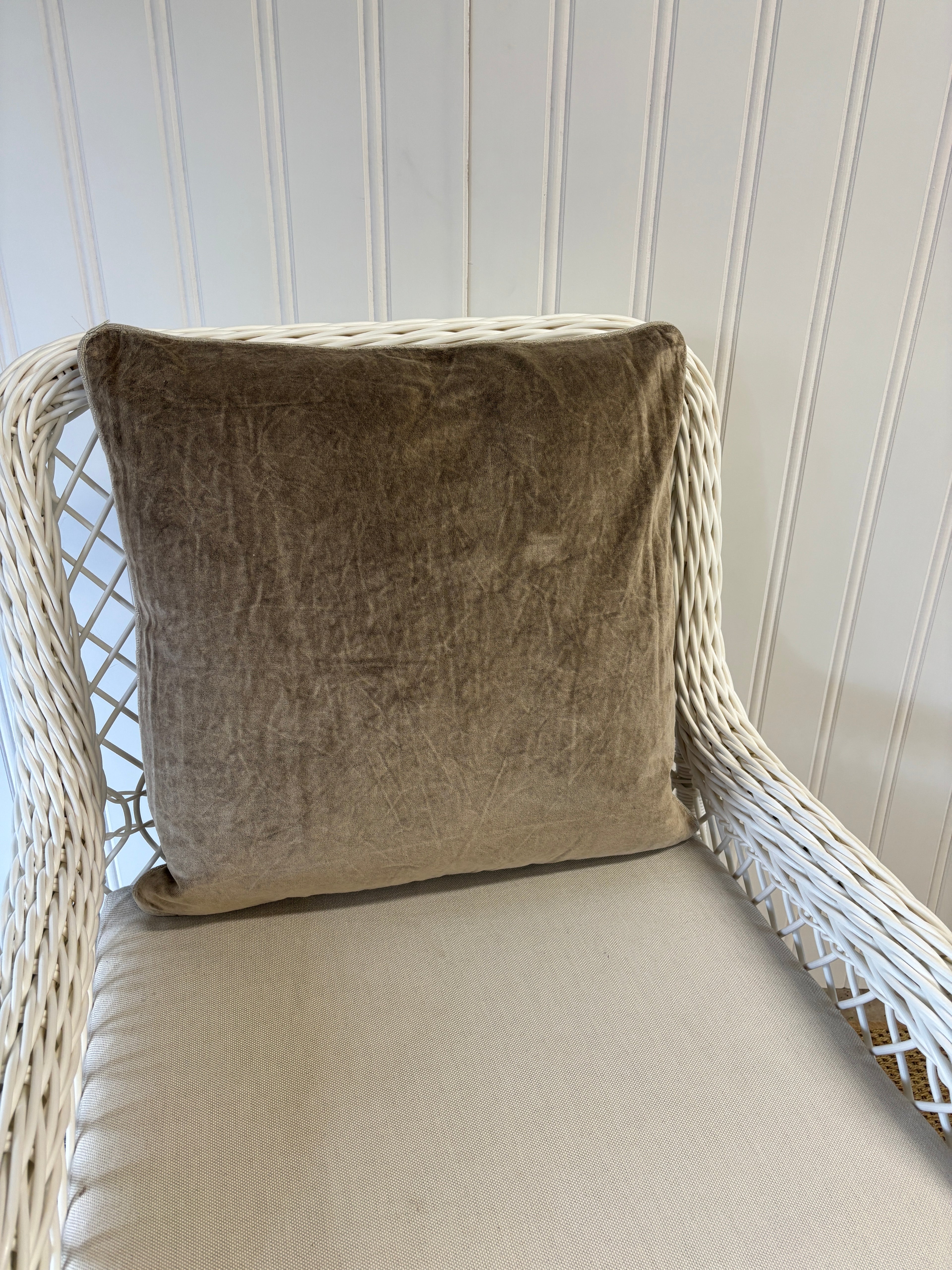 Velvet Throw Pillow with Piping- Desert Taupe