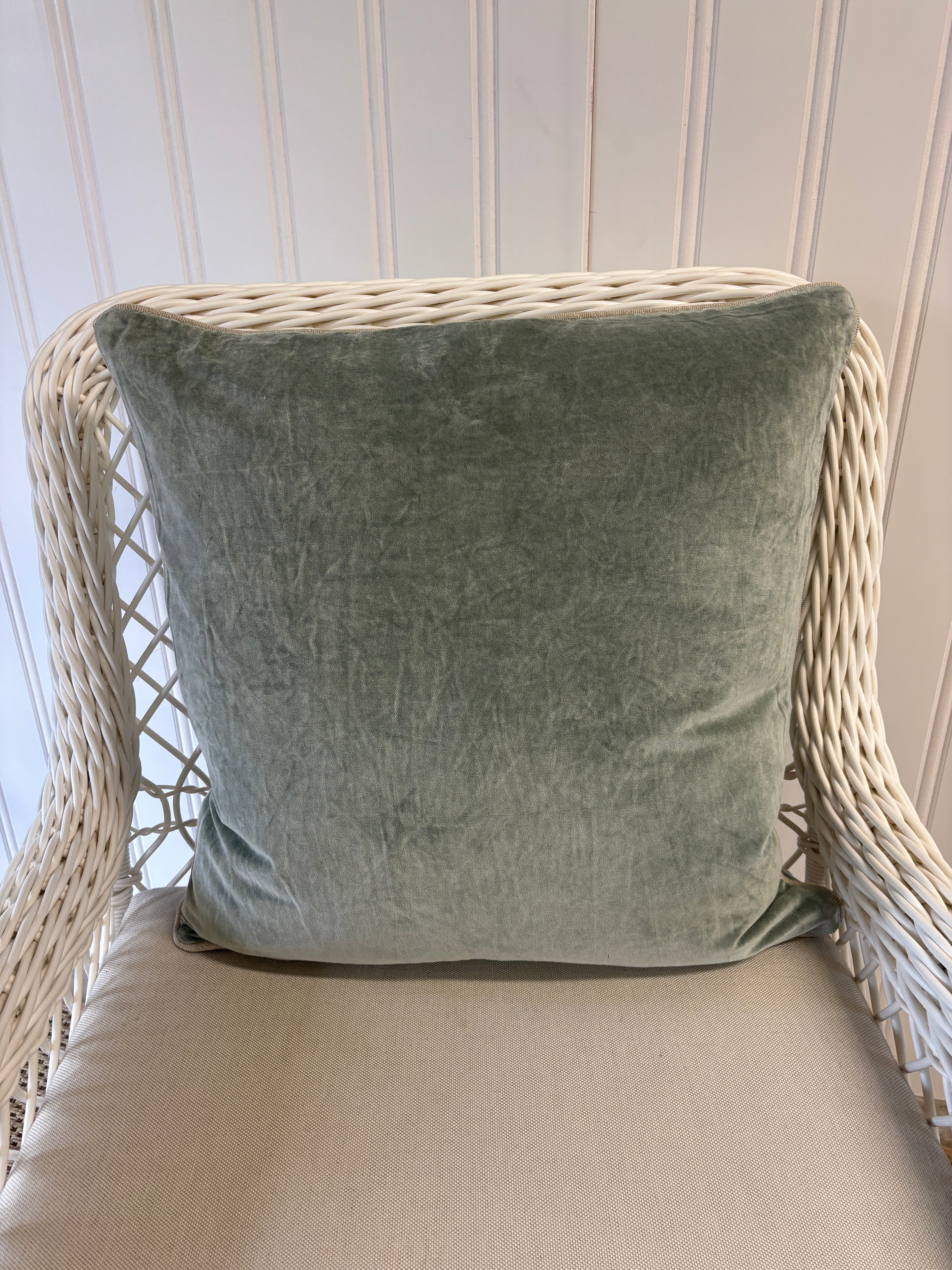 Velvet Throw Pillow with Piping- Blue/Gray