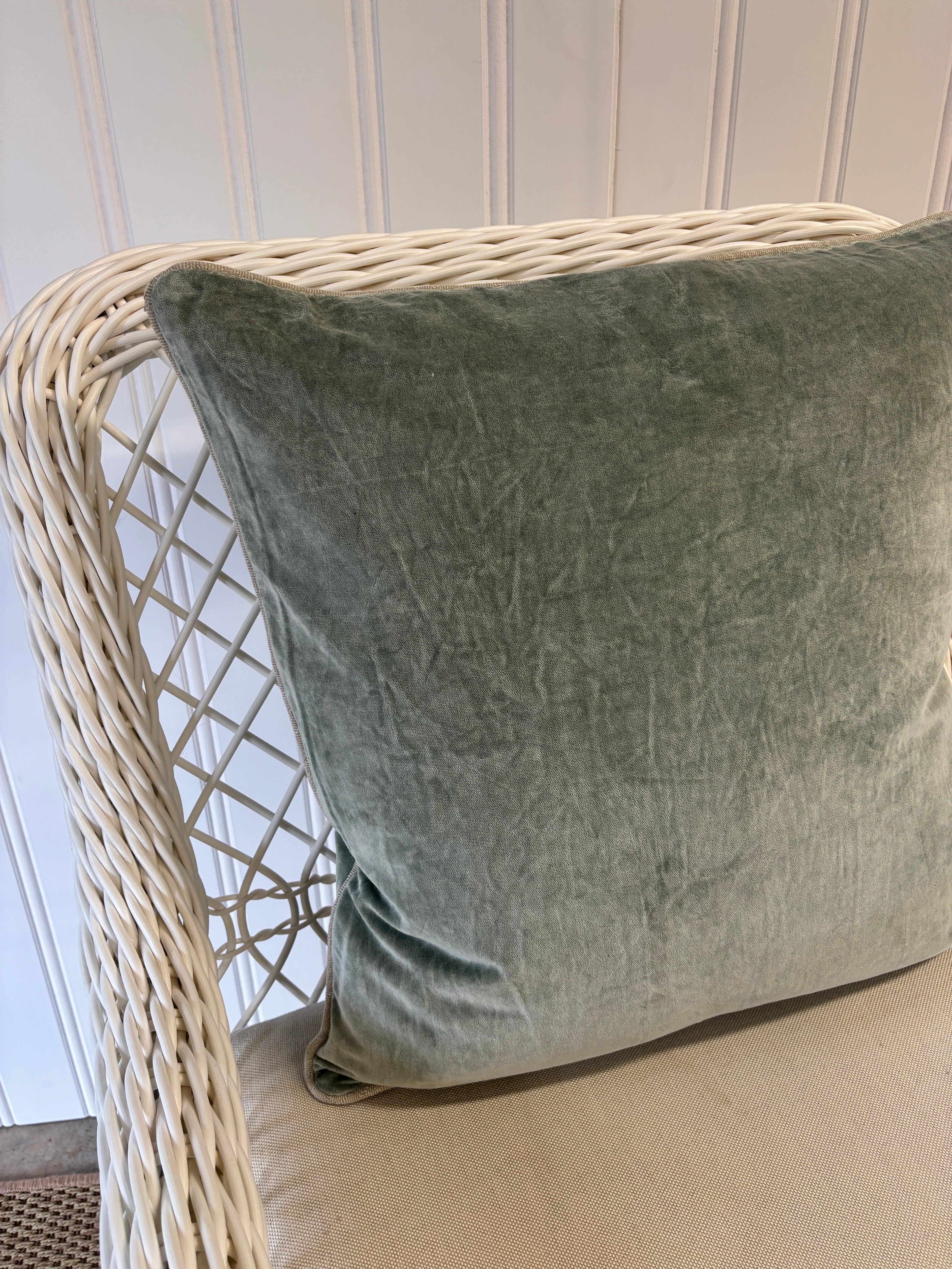 Velvet Throw Pillow with Piping- Blue/Gray