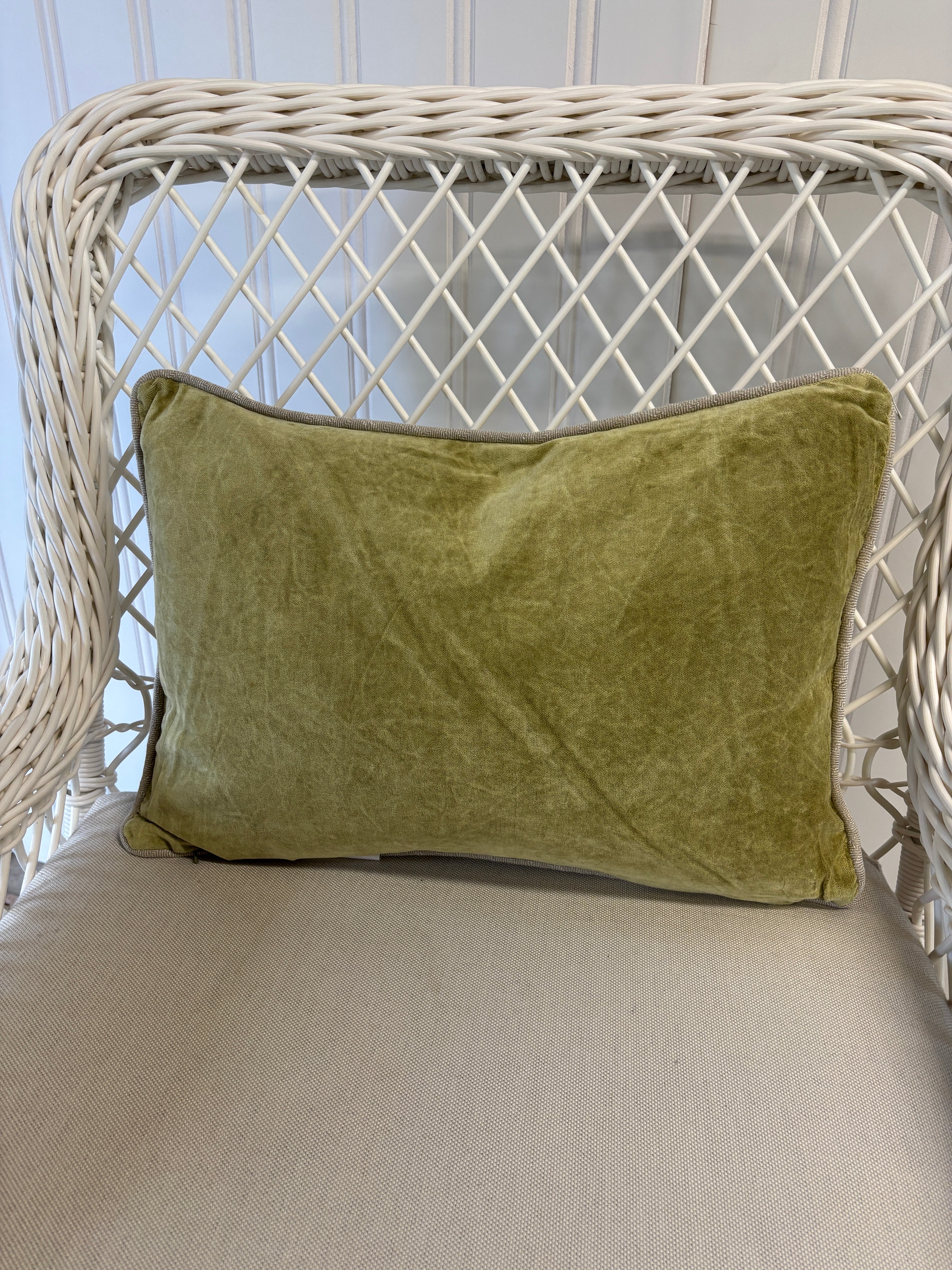 Velvet Lumbar Pillow with Piping- Moss Green