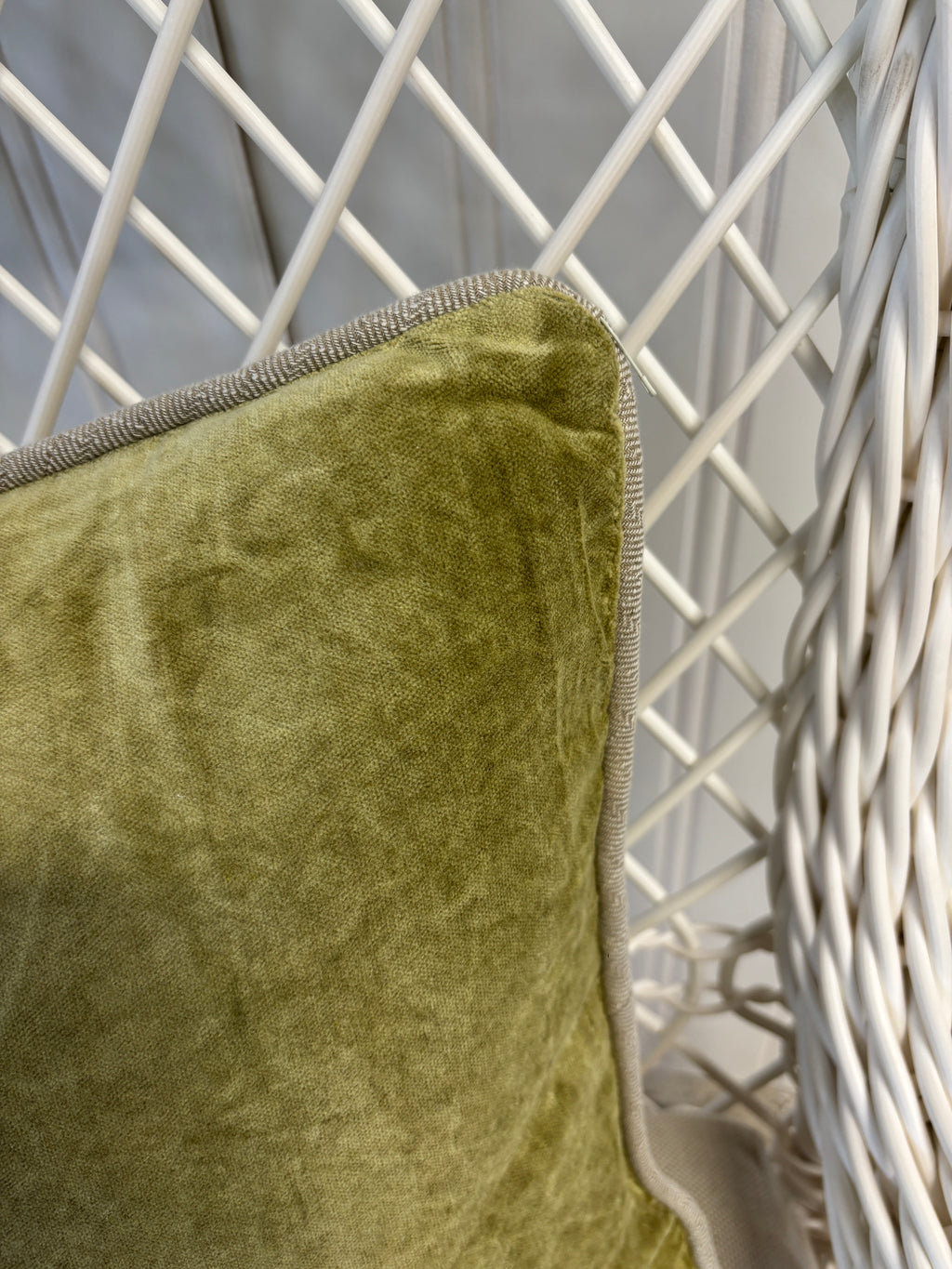Velvet Lumbar Pillow with Piping- Moss Green