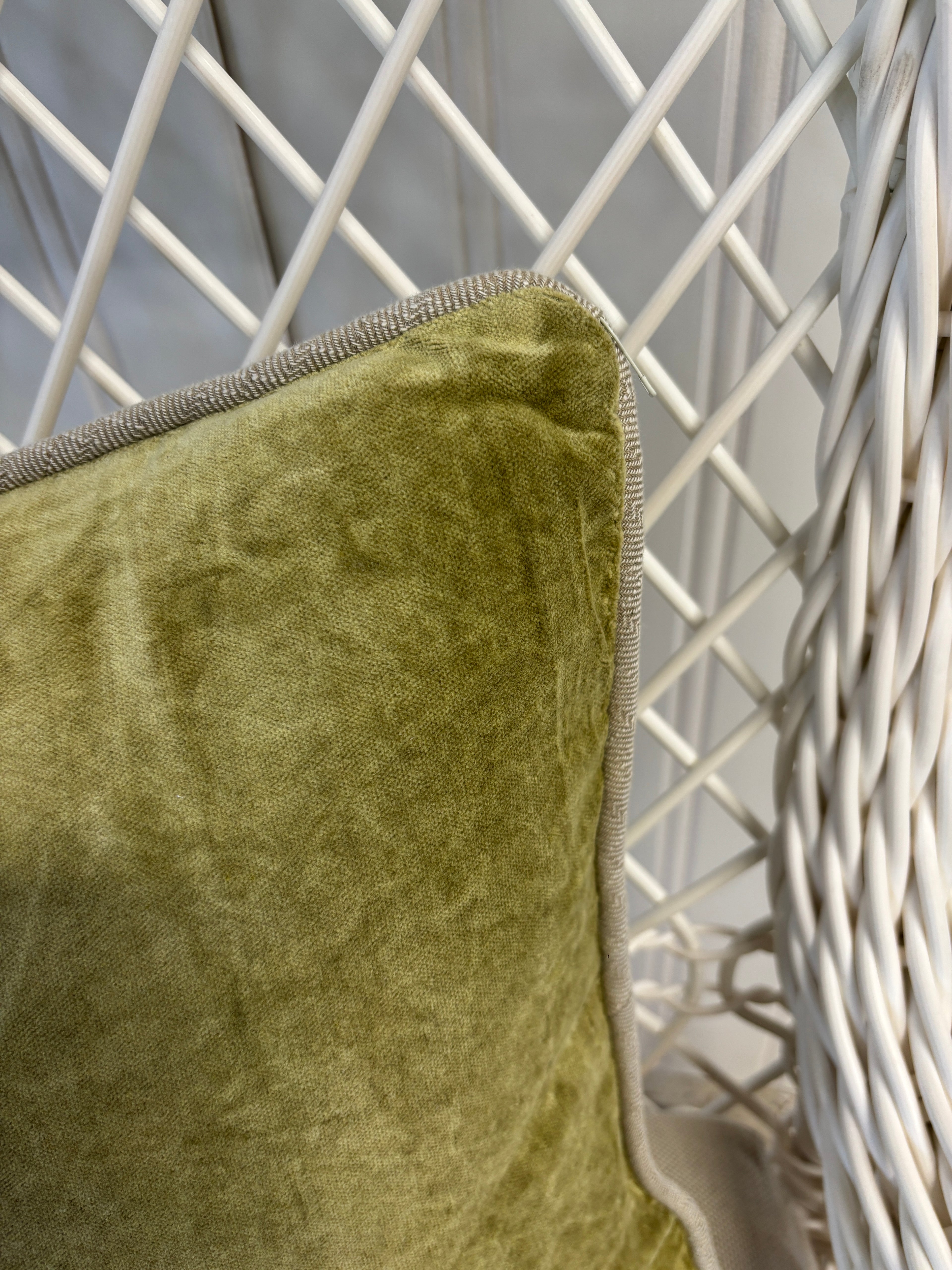 Velvet Lumbar Pillow with Piping- Moss Green