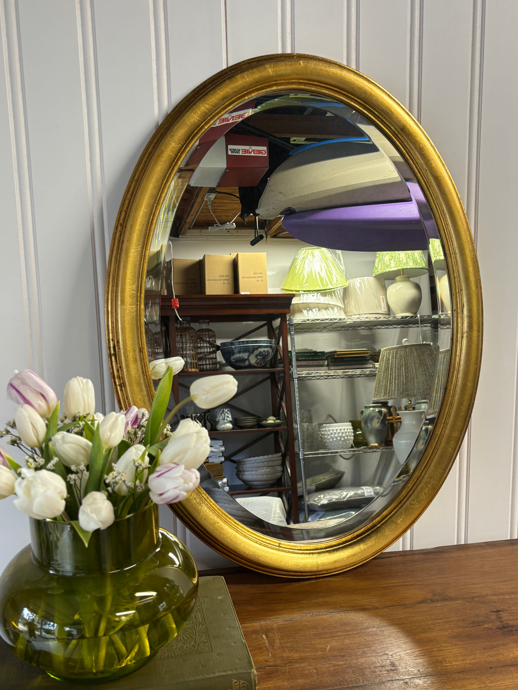 Vintage Oval Beveled Gold Framed Mirror