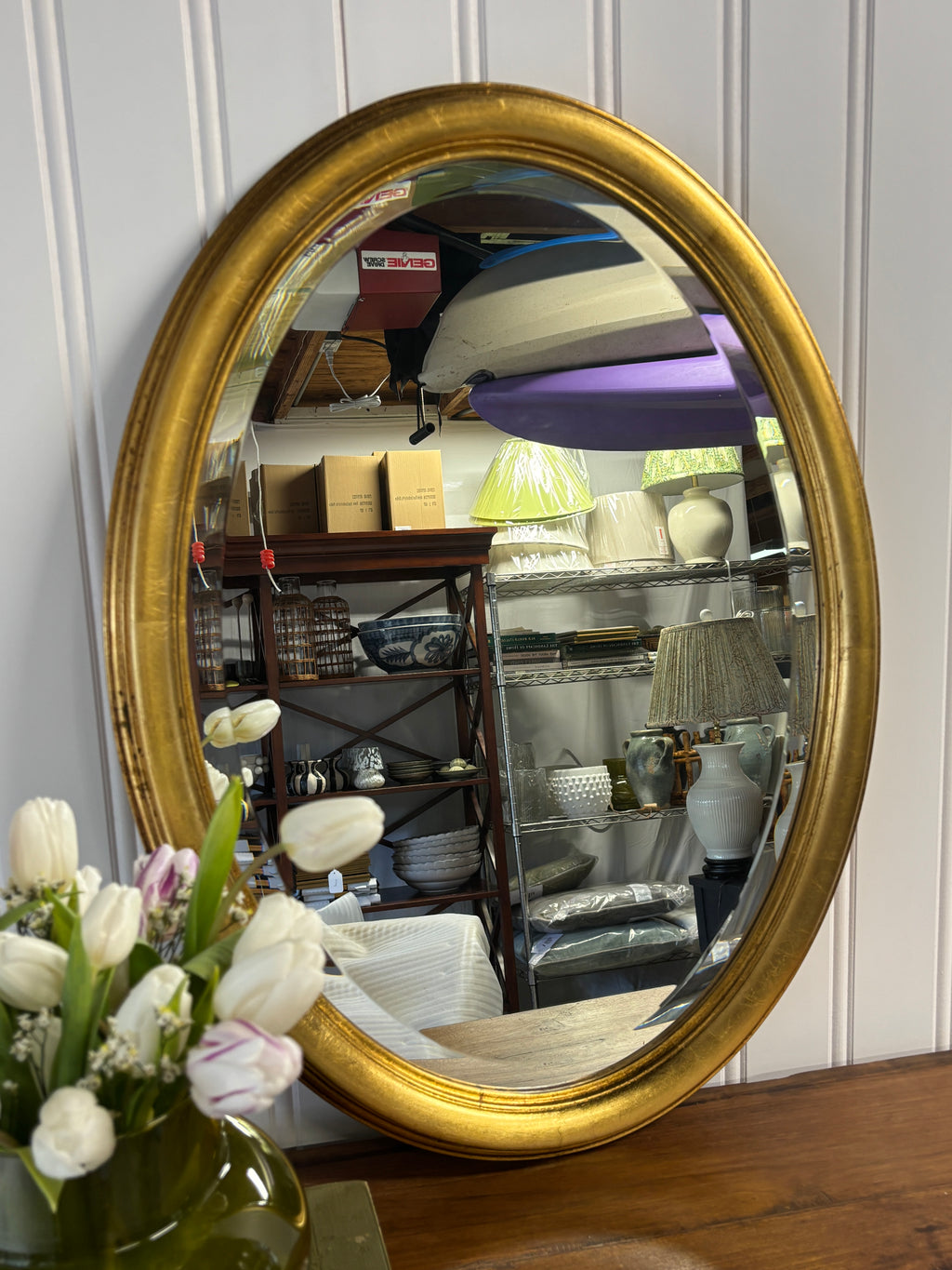 Vintage Oval Beveled Gold Framed Mirror