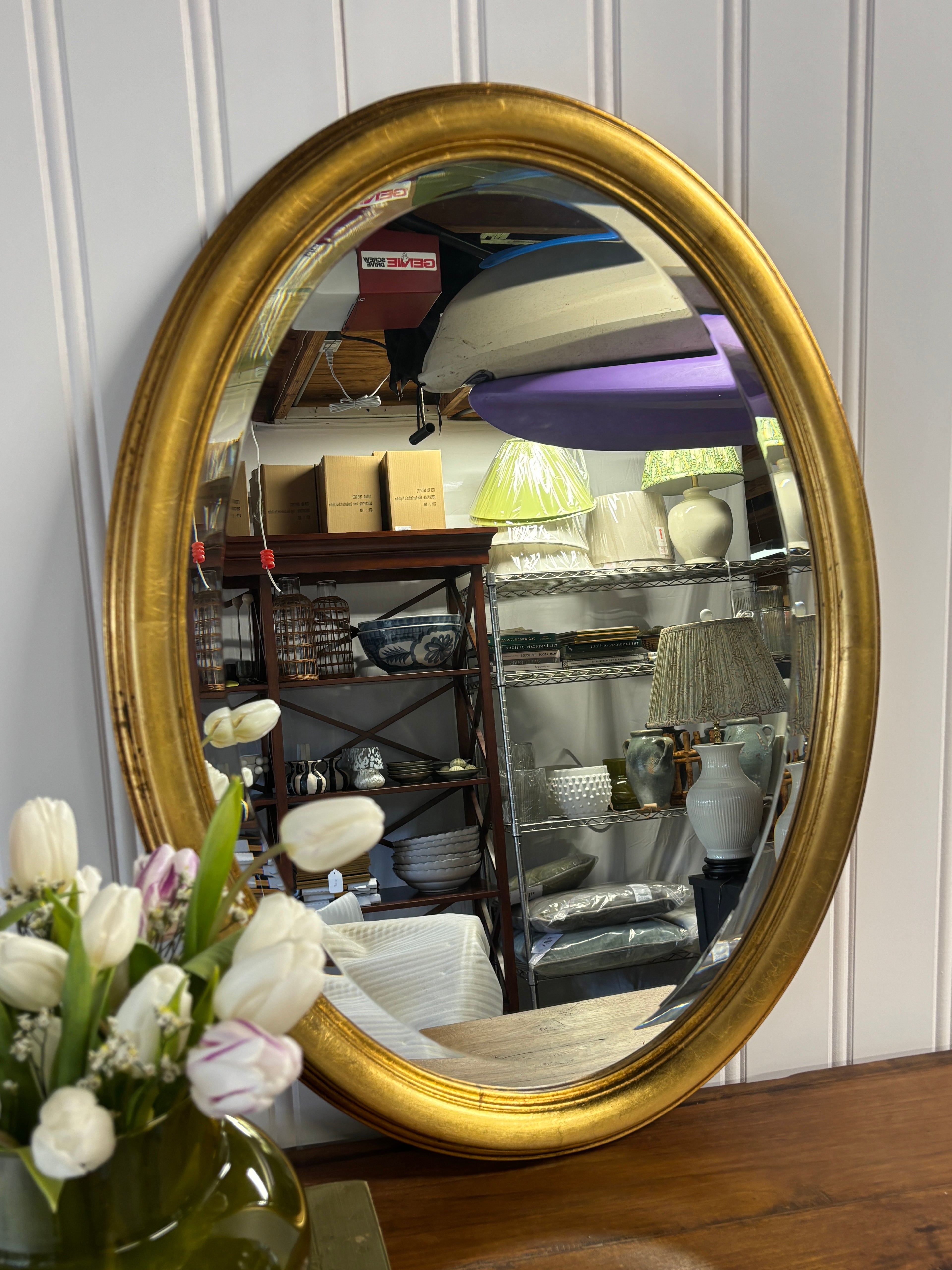 Vintage Oval Beveled Gold Framed Mirror