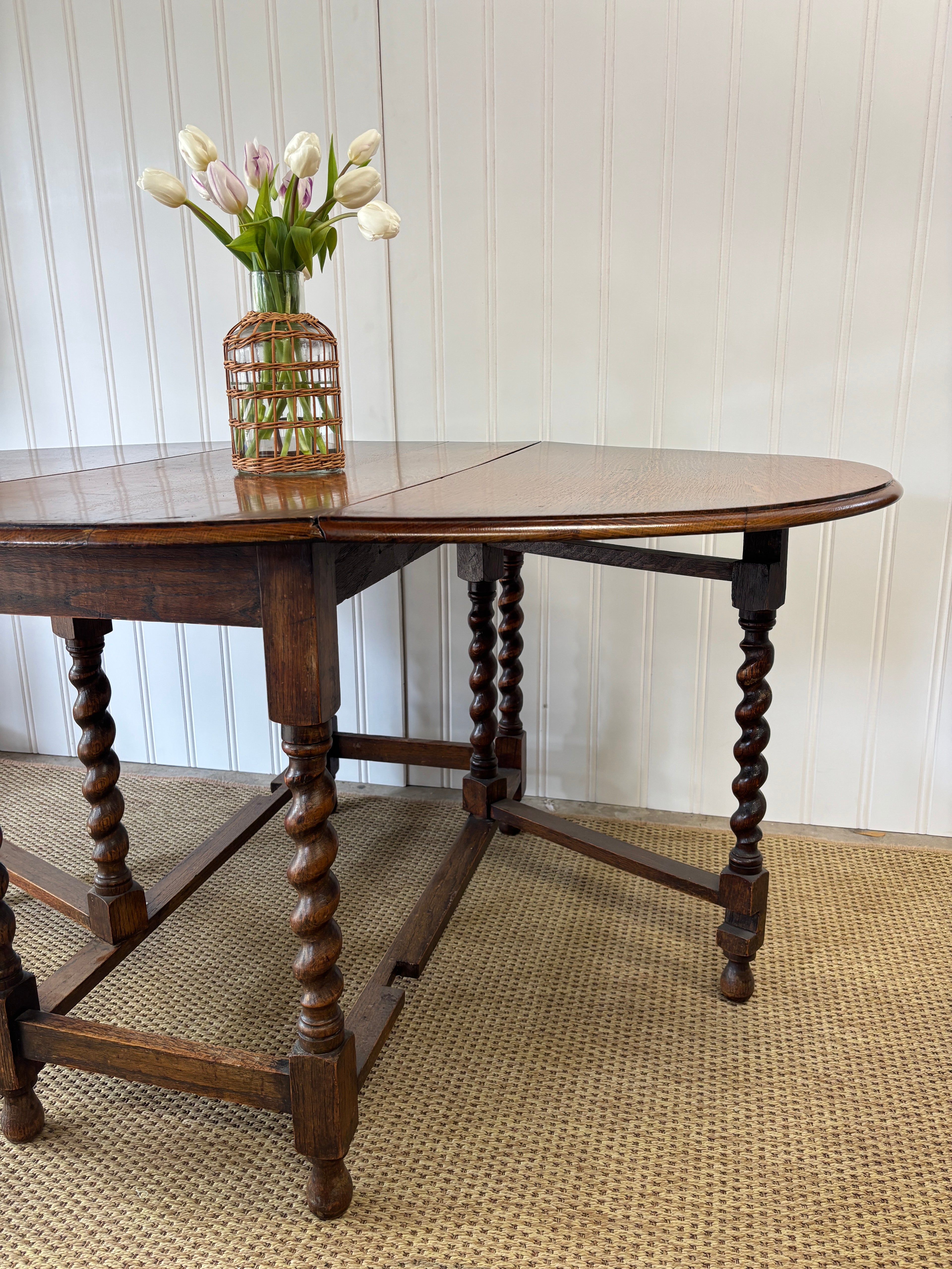19th Century English Barley Twist Drop Leaf Table