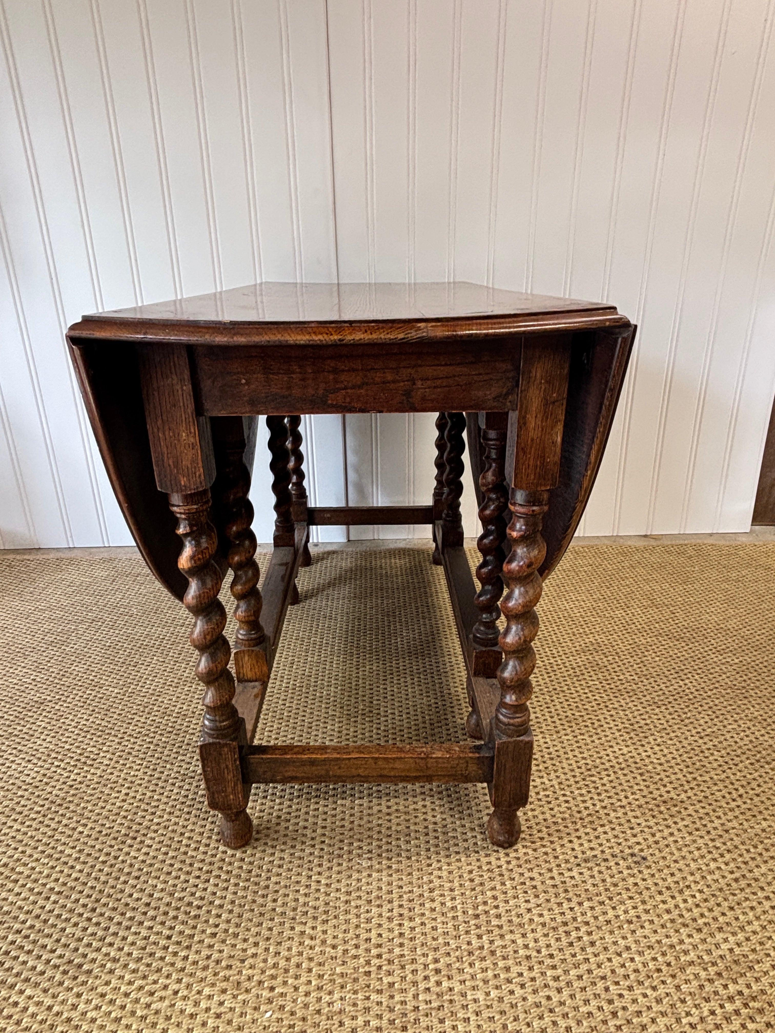 19th Century English Barley Twist Drop Leaf Table