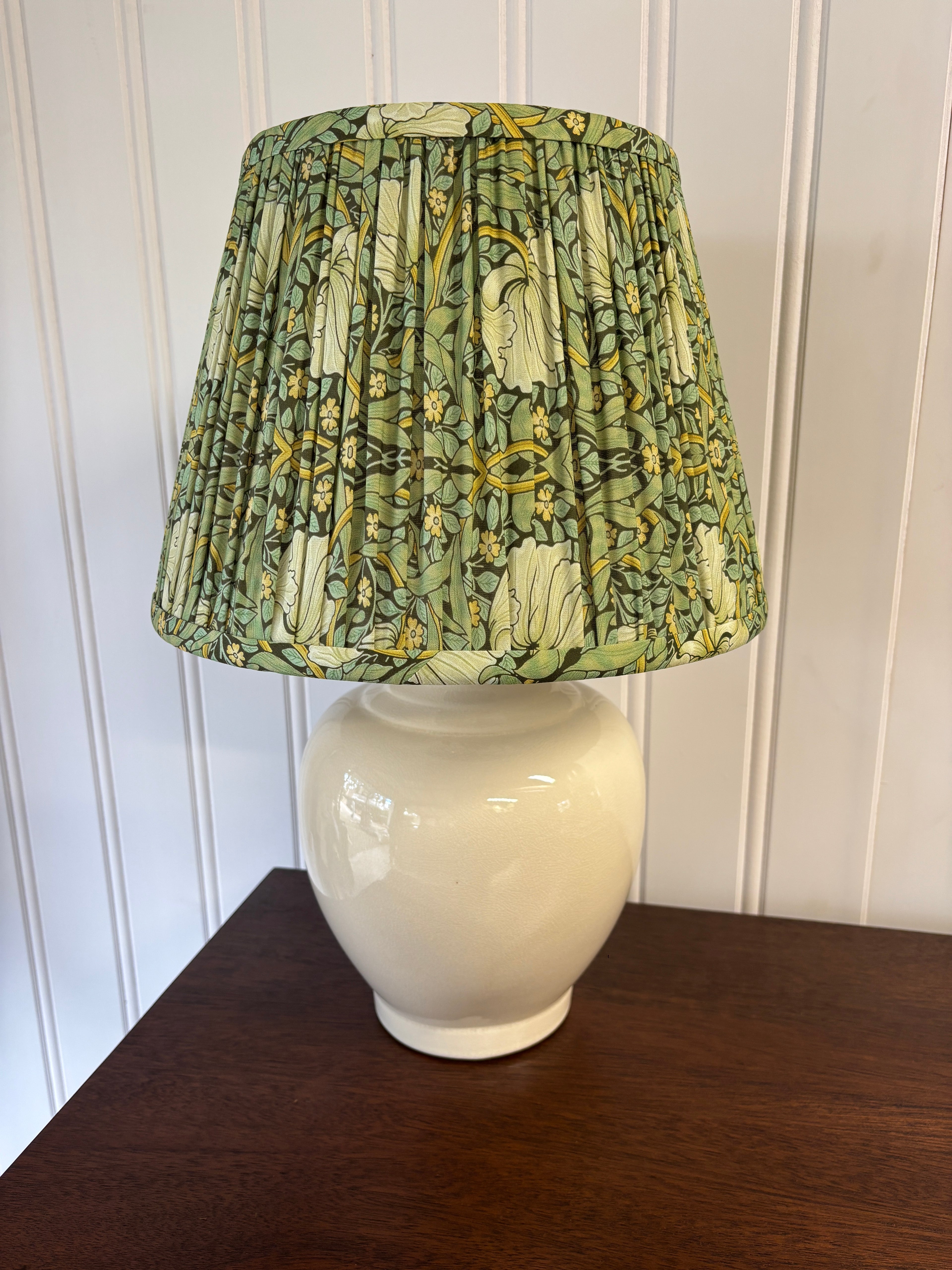 White Ceramic Lamp with Pleated Lampshade