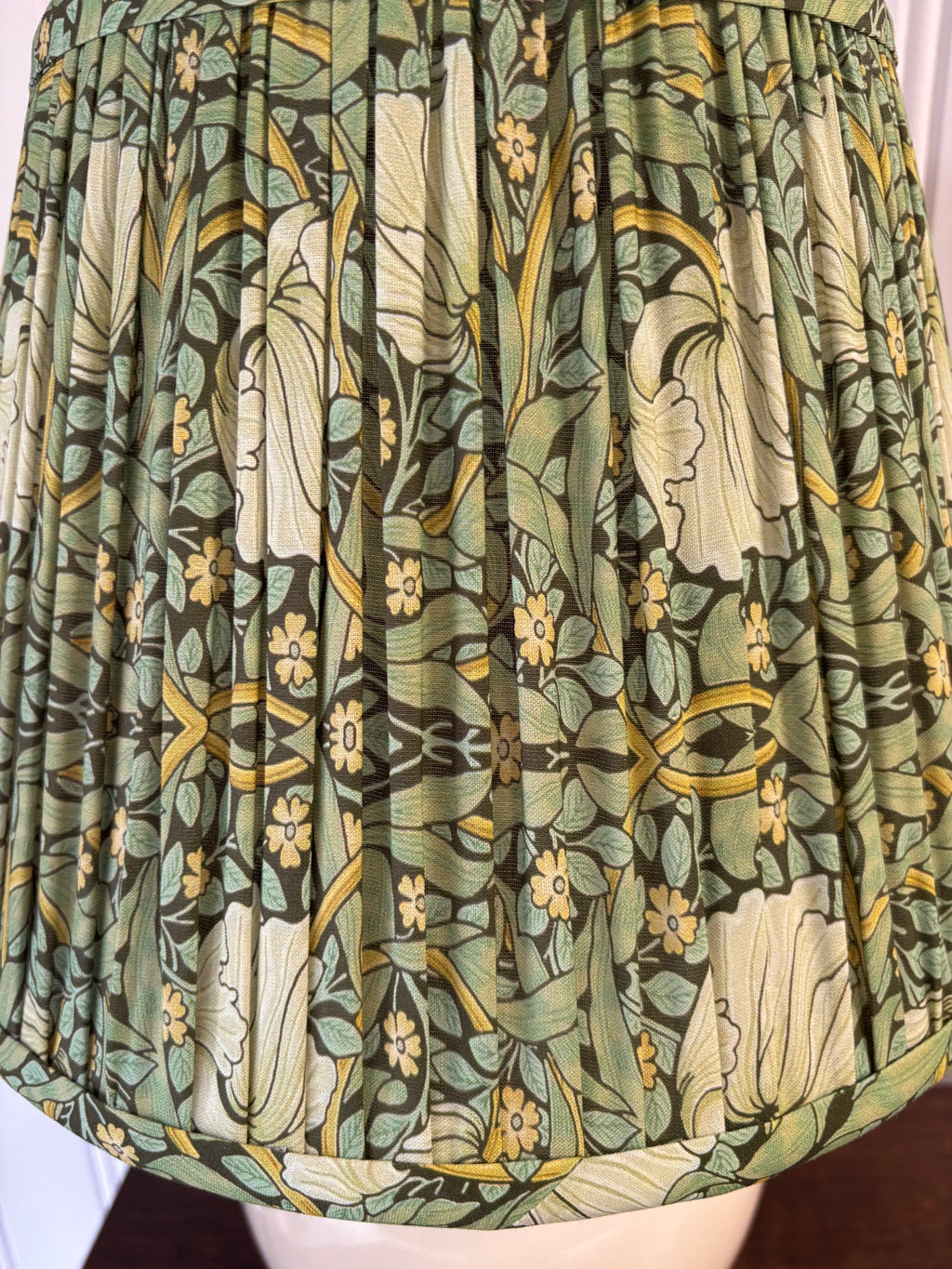 White Ceramic Lamp with Pleated Lampshade